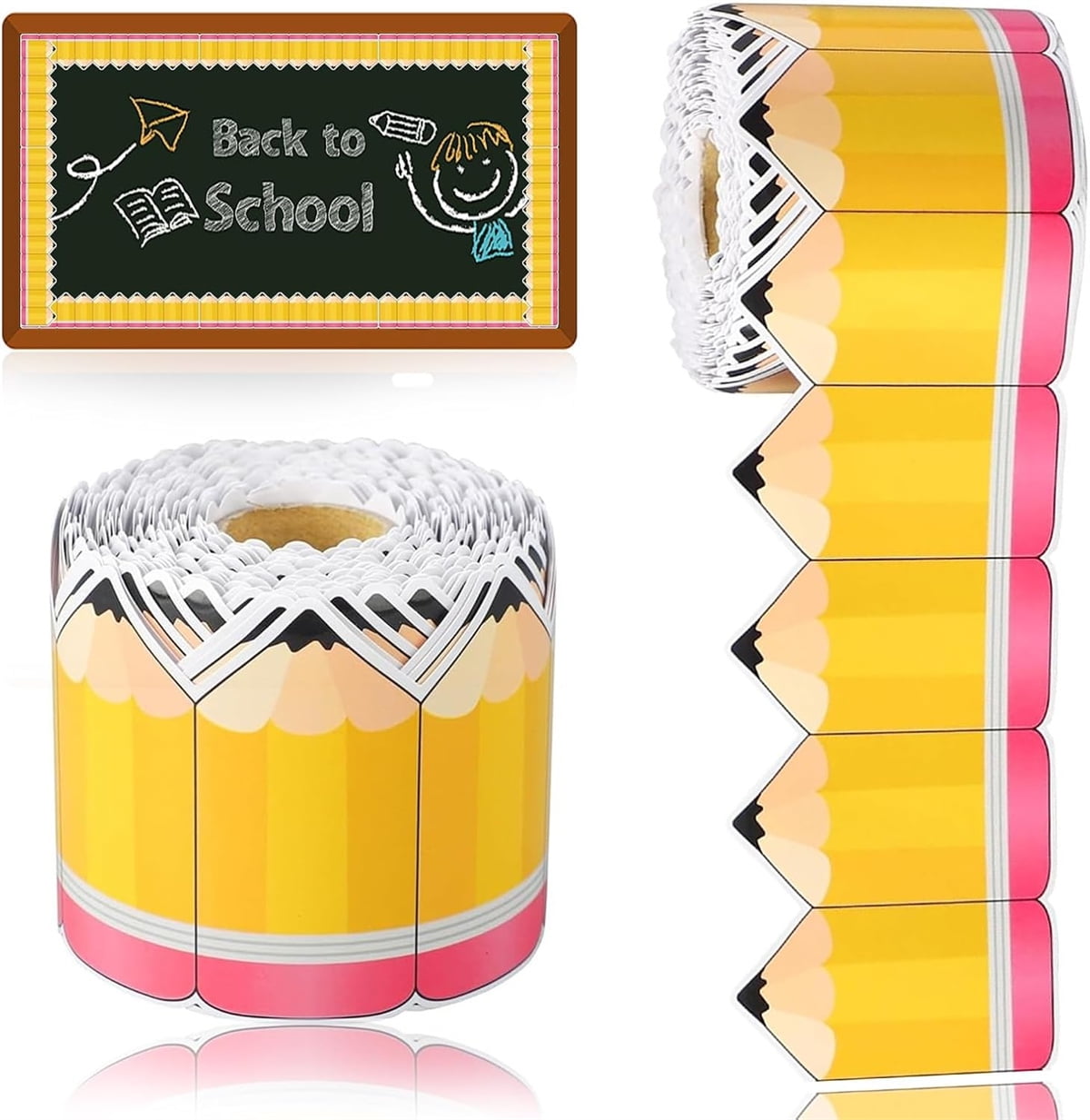 Tutuviw 1 Roll Bulletin Board Borders,59 ft Pencil Paper Die Cut Cutouts Borders Trims,Bulletin Board Decor with Pencil Patterns,Pencil Classroom Bulletin Border Roll for Display Wall Blackboard Decor - Image 1