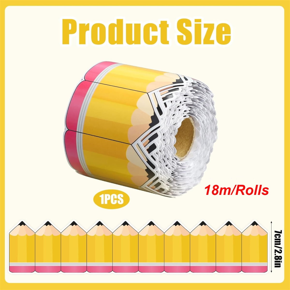Tutuviw 1 Roll Bulletin Board Borders,59 ft Pencil Paper Die Cut Cutouts Borders Trims,Bulletin Board Decor with Pencil Patterns,Pencil Classroom Bulletin Border Roll for Display Wall Blackboard Decor - Image 2