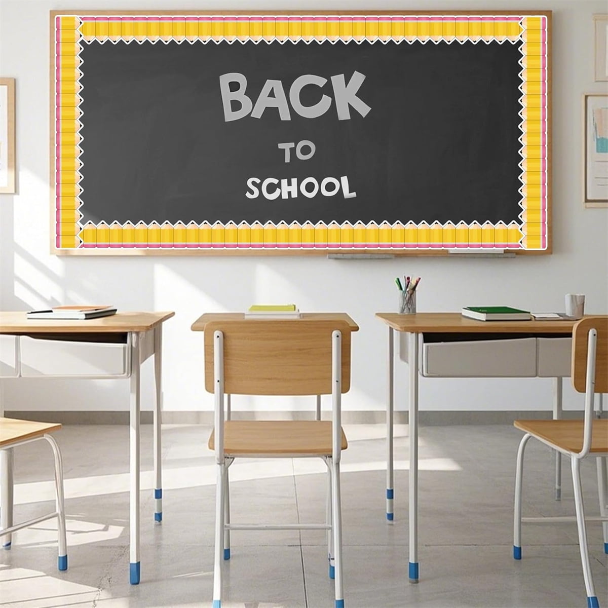 Tutuviw 1 Roll Bulletin Board Borders,59 ft Pencil Paper Die Cut Cutouts Borders Trims,Bulletin Board Decor with Pencil Patterns,Pencil Classroom Bulletin Border Roll for Display Wall Blackboard Decor - Image 5