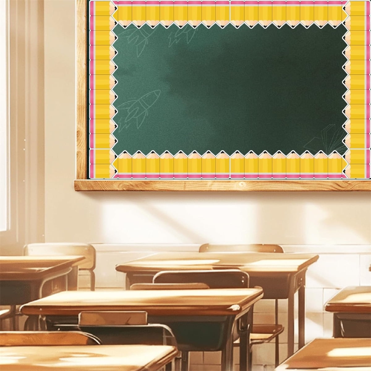 Tutuviw 1 Roll Bulletin Board Borders,59 ft Pencil Paper Die Cut Cutouts Borders Trims,Bulletin Board Decor with Pencil Patterns,Pencil Classroom Bulletin Border Roll for Display Wall Blackboard Decor - Image 6