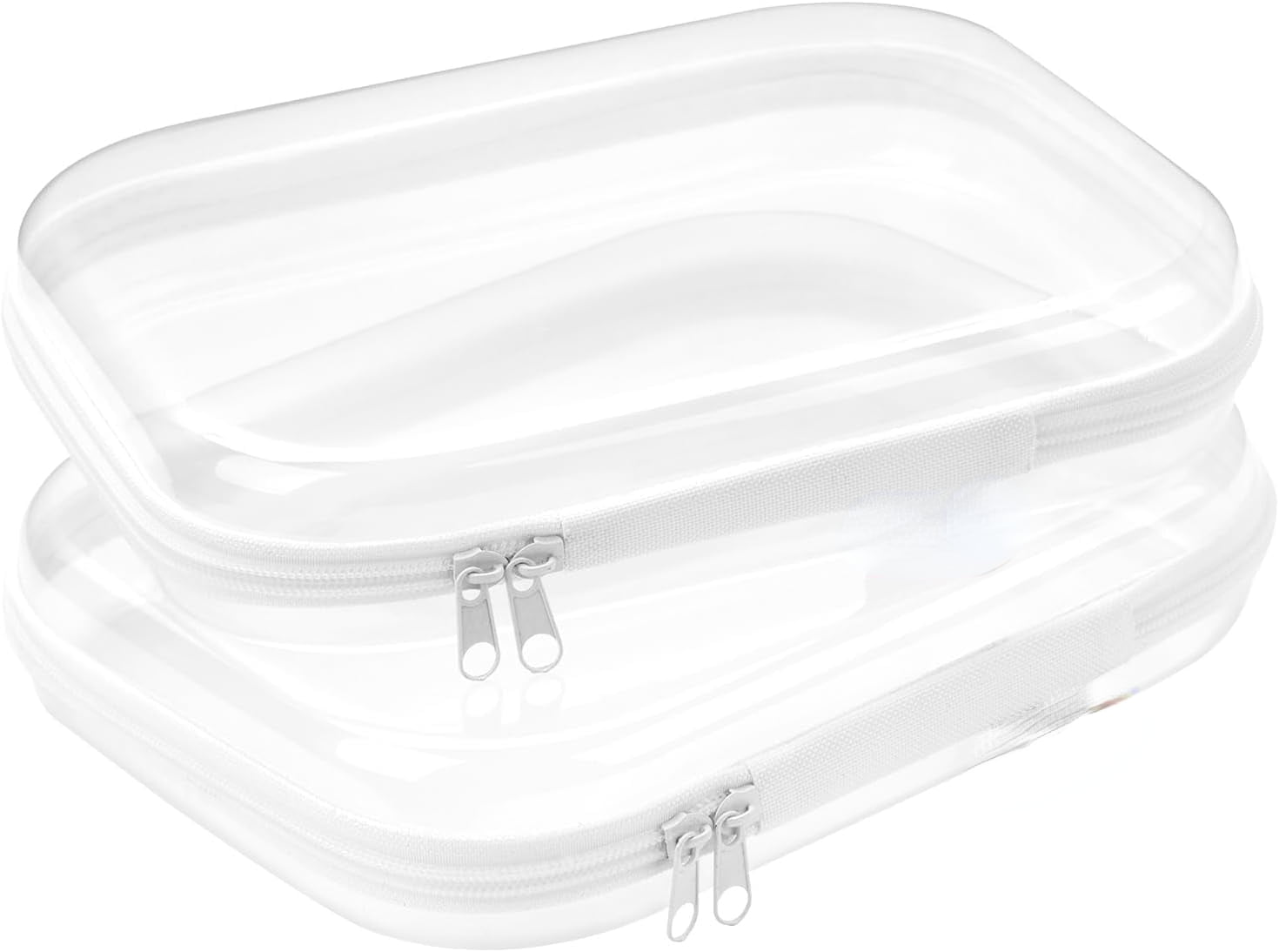Hard Sided Clear Zipper Case for Storage- Professional-Grade Clear Zipper Pencil Case,Toy Storage Bins, Toiletry Pouch, Travel Organizer, Cosmetic Bagï¼\x88White,2 Pack, Mï¼\x89 M - Image 1