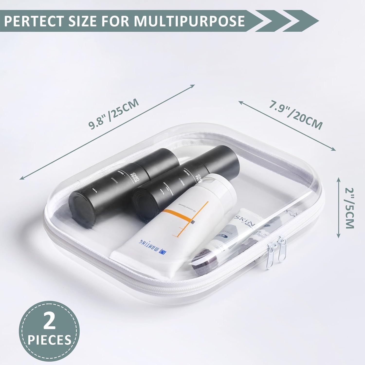 Hard Sided Clear Zipper Case for Storage- Professional-Grade Clear Zipper Pencil Case,Toy Storage Bins, Toiletry Pouch, Travel Organizer, Cosmetic Bagï¼\x88White,2 Pack, Mï¼\x89 M - Image 4