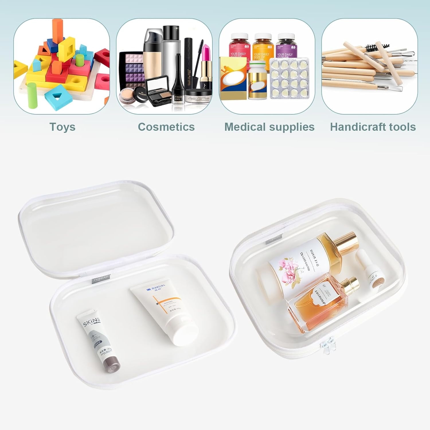Hard Sided Clear Zipper Case for Storage- Professional-Grade Clear Zipper Pencil Case,Toy Storage Bins, Toiletry Pouch, Travel Organizer, Cosmetic Bagï¼\x88White,2 Pack, Mï¼\x89 M - Image 7