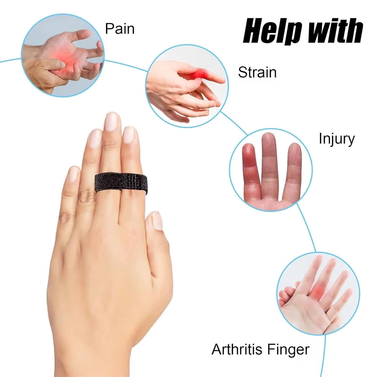 Hook and Loop Finger Wrap,Tutuviw 10 Pcs Washable and Reusable Buddy Straps for Fingers,Buddy Tape Finger Straps,Toe Separator for Bunion,Finger Brace for Injured/Jammed/Trigger Finger Support(Black) Black - Image 5