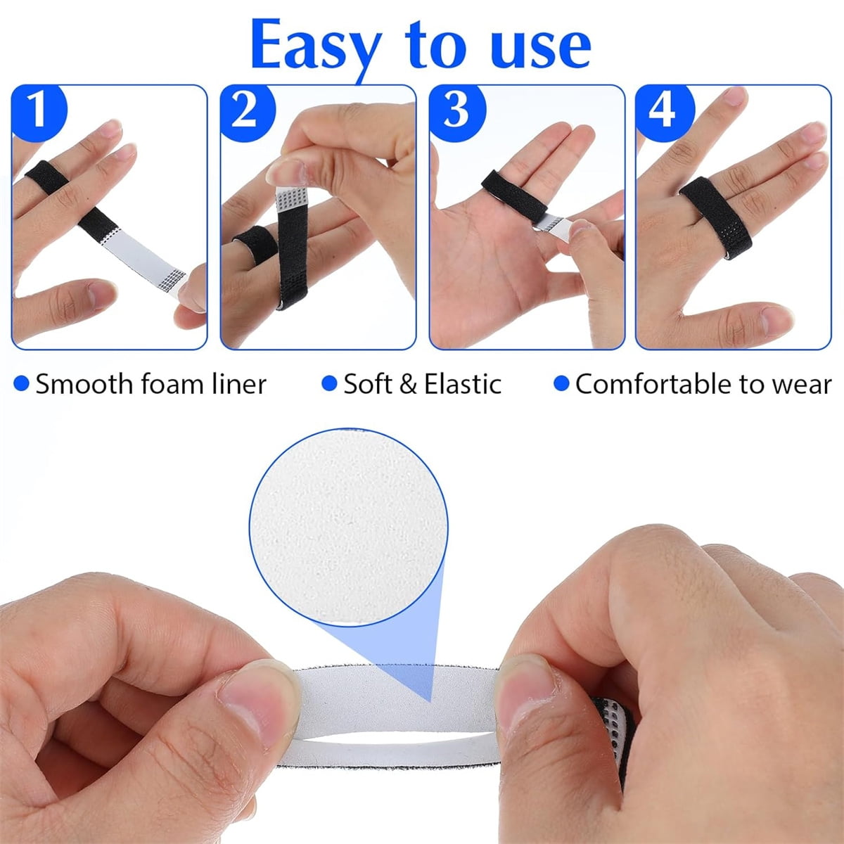 Hook and Loop Finger Wrap,Tutuviw 10 Pcs Washable and Reusable Buddy Straps for Fingers,Buddy Tape Finger Straps,Toe Separator for Bunion,Finger Brace for Injured/Jammed/Trigger Finger Support(Black) Black - Image 7
