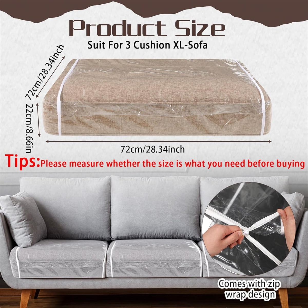 Tutuviw Plastic Sofa Seat Cushion Covers,1Pc 28x28x9in Waterproof Couch Covers,Furniture Sofa Seat Slipcover,Wear Resistant Couch Furniture Seat Couch Cover for Anti Cat Dog Clawing Scratching(Clear) - Image 2