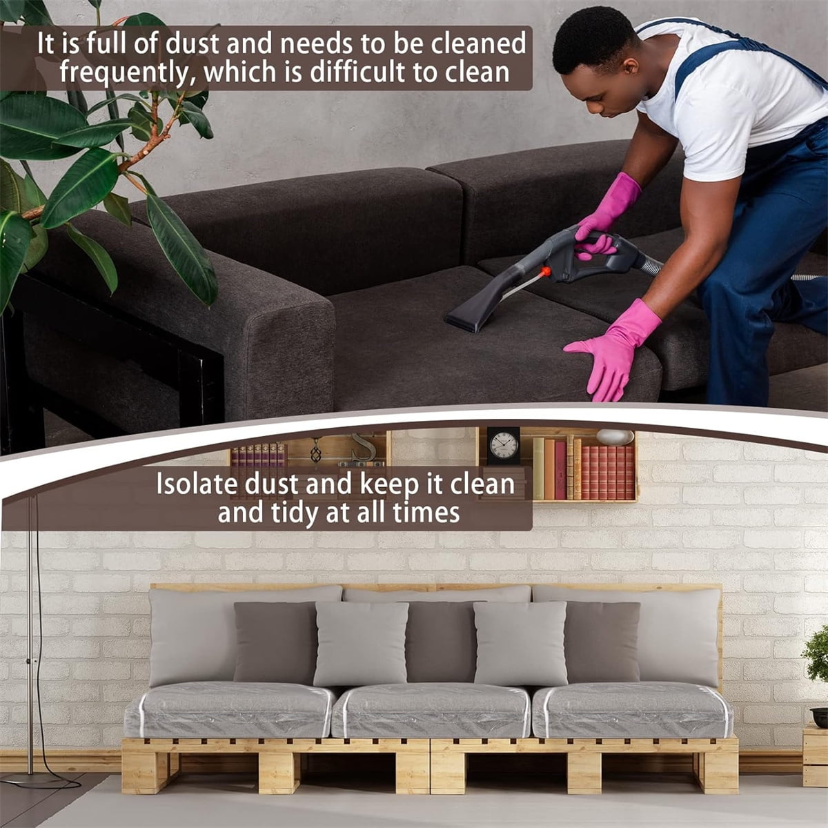 Tutuviw Plastic Sofa Seat Cushion Covers,1Pc 28x28x9in Waterproof Couch Covers,Furniture Sofa Seat Slipcover,Wear Resistant Couch Furniture Seat Couch Cover for Anti Cat Dog Clawing Scratching(Clear) - Image 6