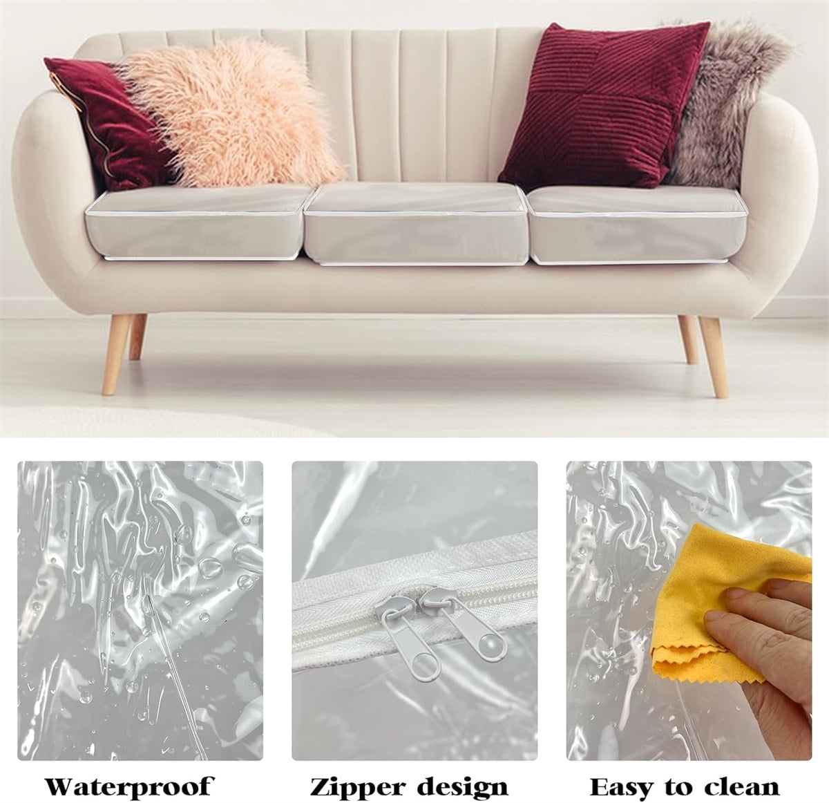 Tutuviw Plastic Sofa Seat Cushion Covers,1Pc 28x28x9in Waterproof Couch Covers,Furniture Sofa Seat Slipcover,Wear Resistant Couch Furniture Seat Couch Cover for Anti Cat Dog Clawing Scratching(Clear) - Image 8