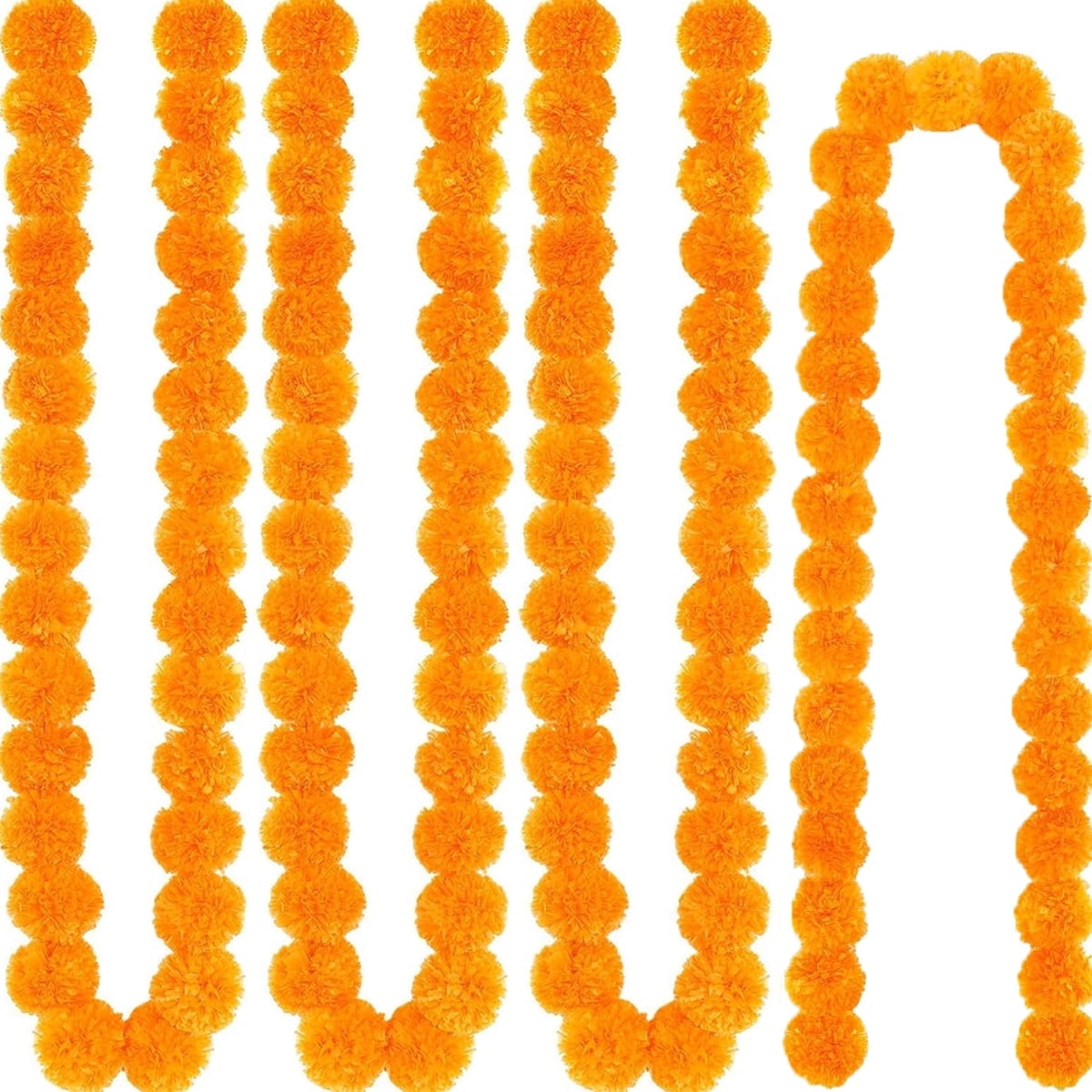 Tutuviw 4Pcs Marigold Garland,5 ft Diwali Wedding Party Mantle Decoration,Faux Artificial Marigold Flowers,Faux Wedding Garlands,Diwali Decoration,Spring Bush Floral,Indian Marigold Flowers(Orange) Orange - Image 1