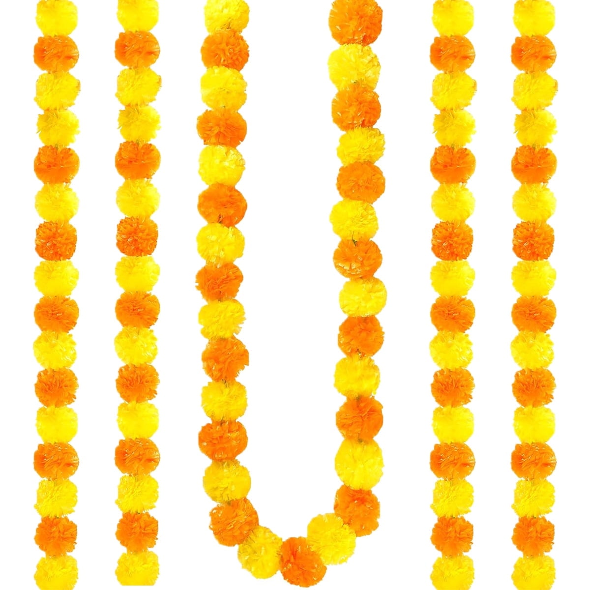Tutuviw 4Pcs Marigold Garland,5 ft Diwali Wedding Party Mantle Decoration,Faux Artificial Marigold Flowers,Faux Wedding Garlands,Diwali Decoration,Spring Bush Floral,Indian Marigold Flowers(Orange) Yellow,orange - Image 1