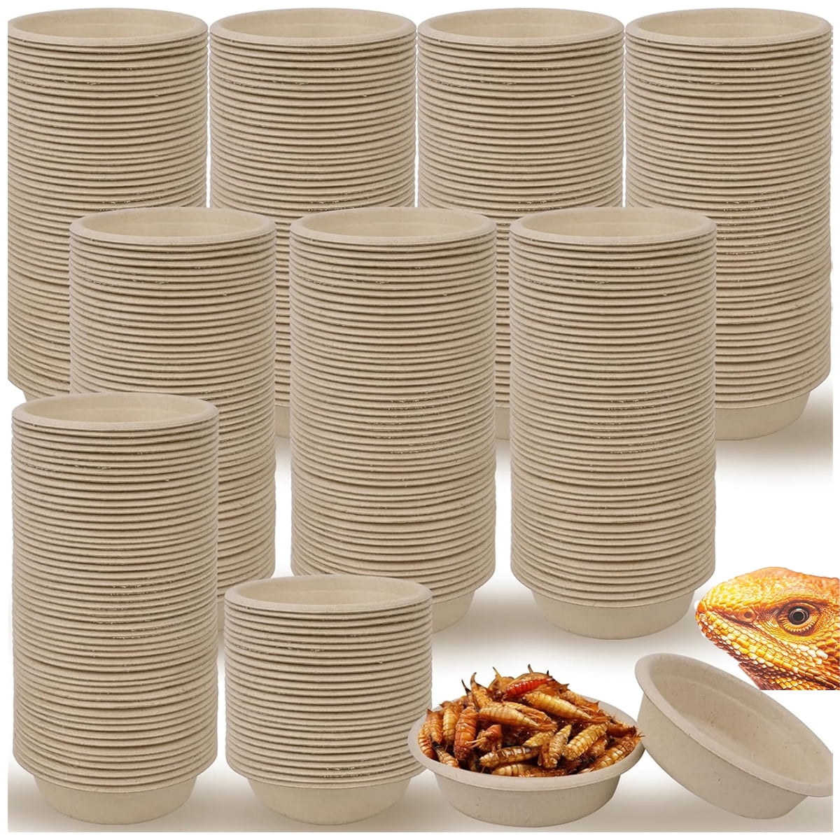 Tutuviw Biodegradable Disposable Paper Pet Bowls Bulk,100Pcs 1OZ Paper Feeding Cups,Sturdy and Leakproof Feeder Dish,Non-Toxic Food and Water Dishes for Lizards/Spiders/Reptiles/Small Dogs/Cats - Image 1