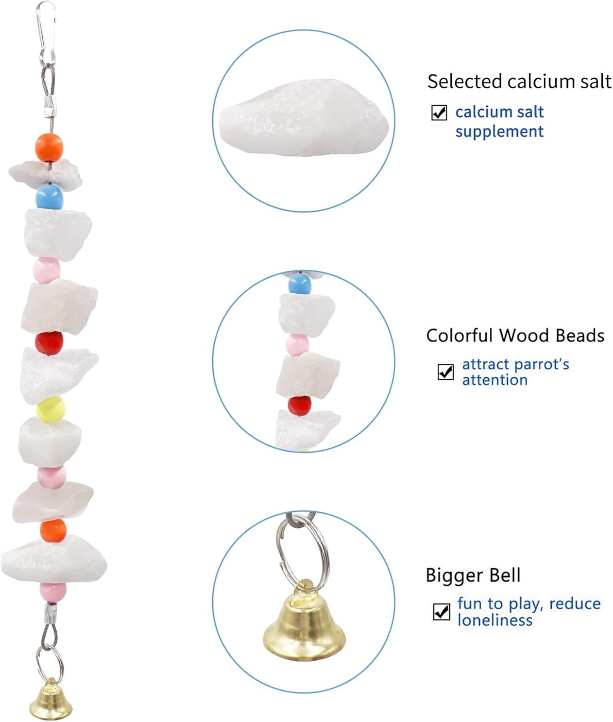 Tutuviw 2Pcs Bird Cuttlebone Chew Toy,Natural Calcium Cuddle Bone Sharp Beaks Cage Toy,Large Parrot Chewing Calcium Cuttlebone with Bells,Calcium Stone Chew Toy Grinding Teeth for Parrot Hamster - Image 3
