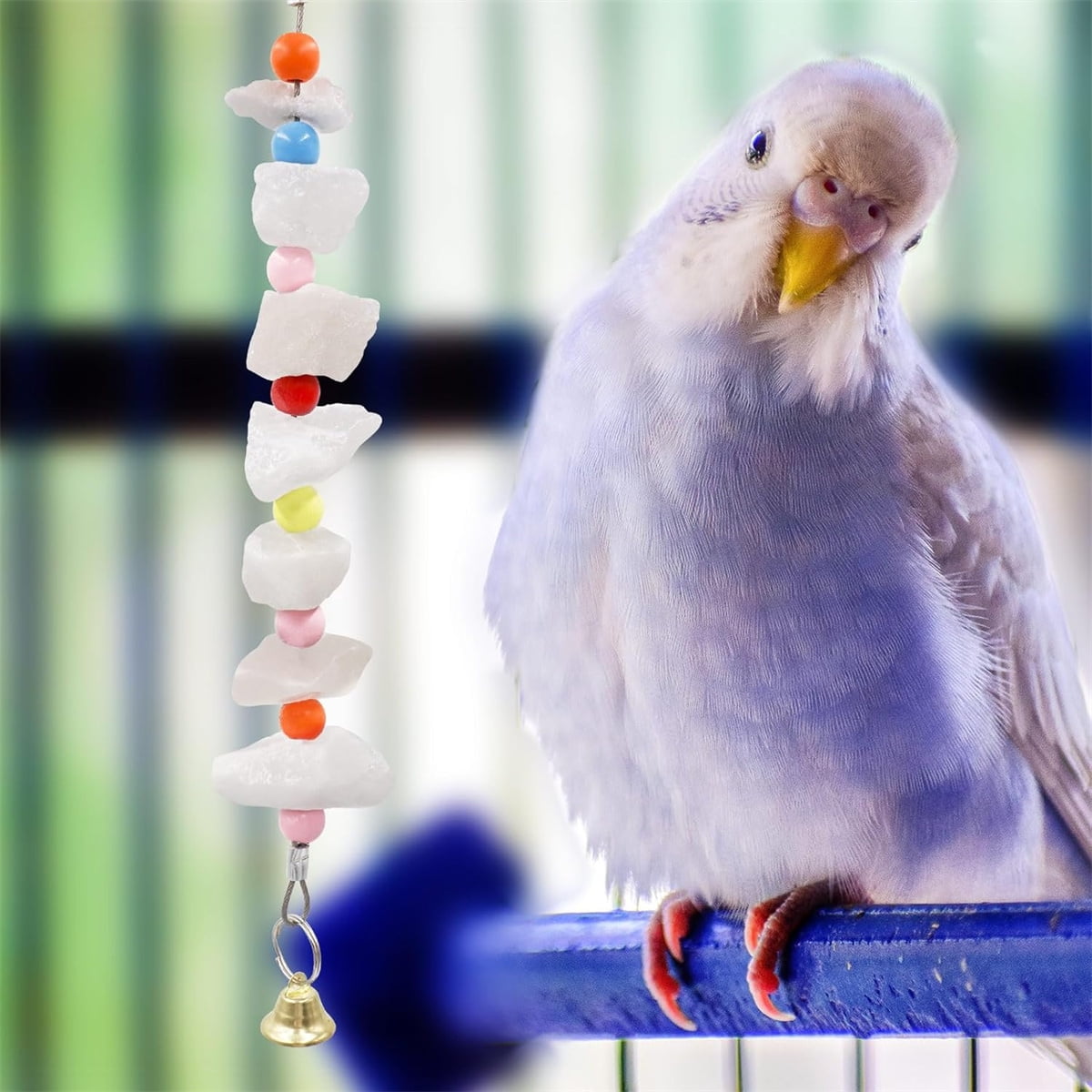 Tutuviw 2Pcs Bird Cuttlebone Chew Toy,Natural Calcium Cuddle Bone Sharp Beaks Cage Toy,Large Parrot Chewing Calcium Cuttlebone with Bells,Calcium Stone Chew Toy Grinding Teeth for Parrot Hamster - Image 6