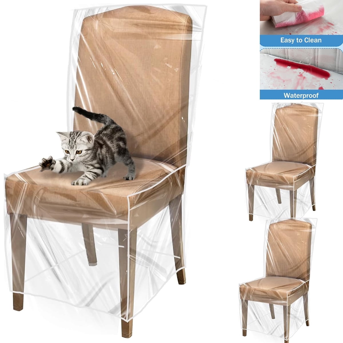 Plastic Chair Covers,Tutuviw 2Pcs Clear Dining Room Chairs Cover,Waterproof Stool Protectors from Cat Kids' Messes,Easy to Clean Slipcover,No Dust/Spills and Hair for Storage Furniture(W/21xD/18in) - Image 1