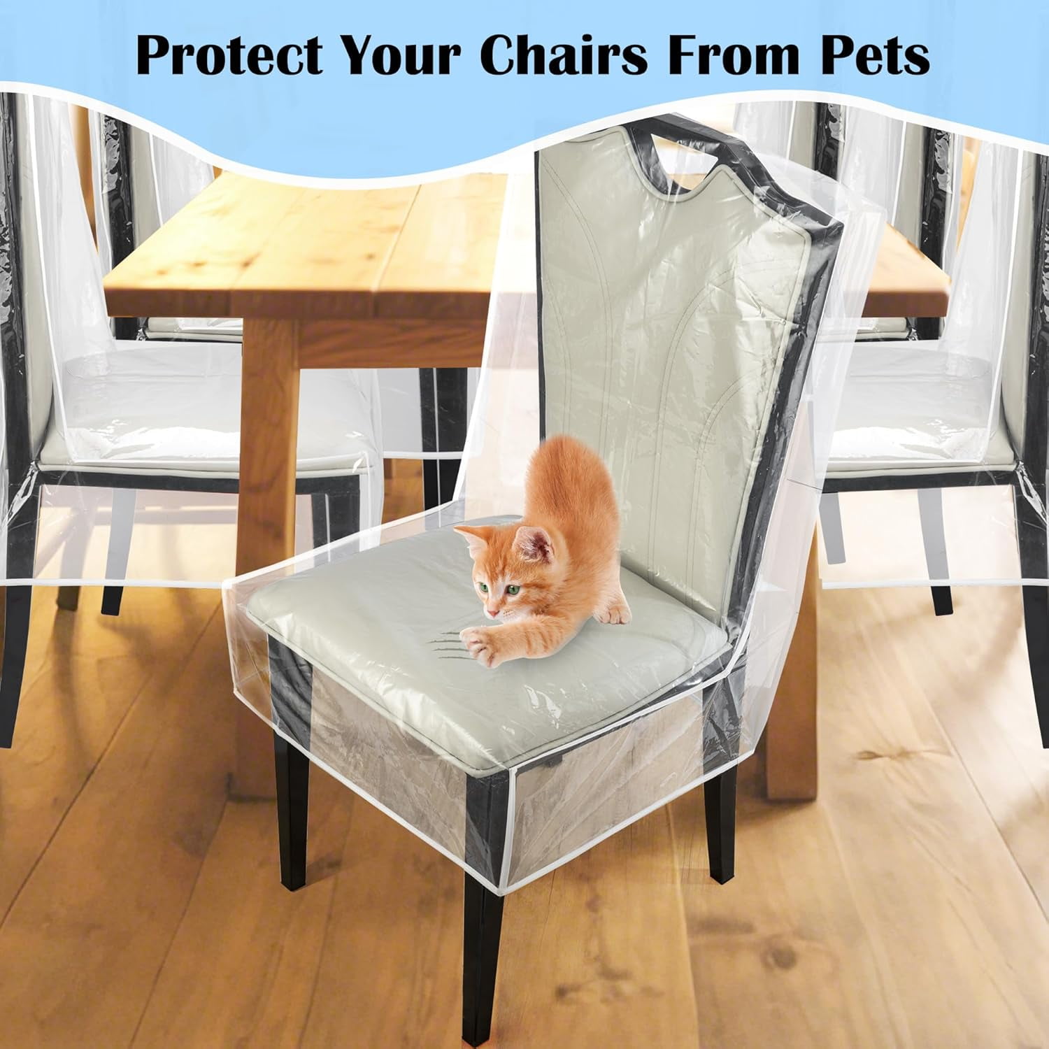 Plastic Chair Covers,Tutuviw 2Pcs Clear Dining Room Chairs Cover,Waterproof Stool Protectors from Cat Kids' Messes,Easy to Clean Slipcover,No Dust/Spills and Hair for Storage Furniture(W/21xD/18in) - Image 4
