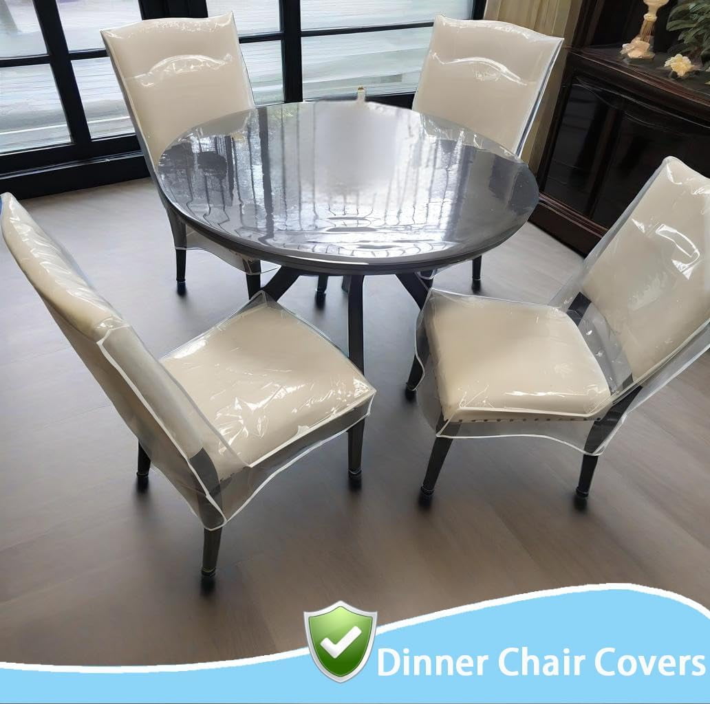 Plastic Chair Covers,Tutuviw 2Pcs Clear Dining Room Chairs Cover,Waterproof Stool Protectors from Cat Kids' Messes,Easy to Clean Slipcover,No Dust/Spills and Hair for Storage Furniture(W/21xD/18in) - Image 6