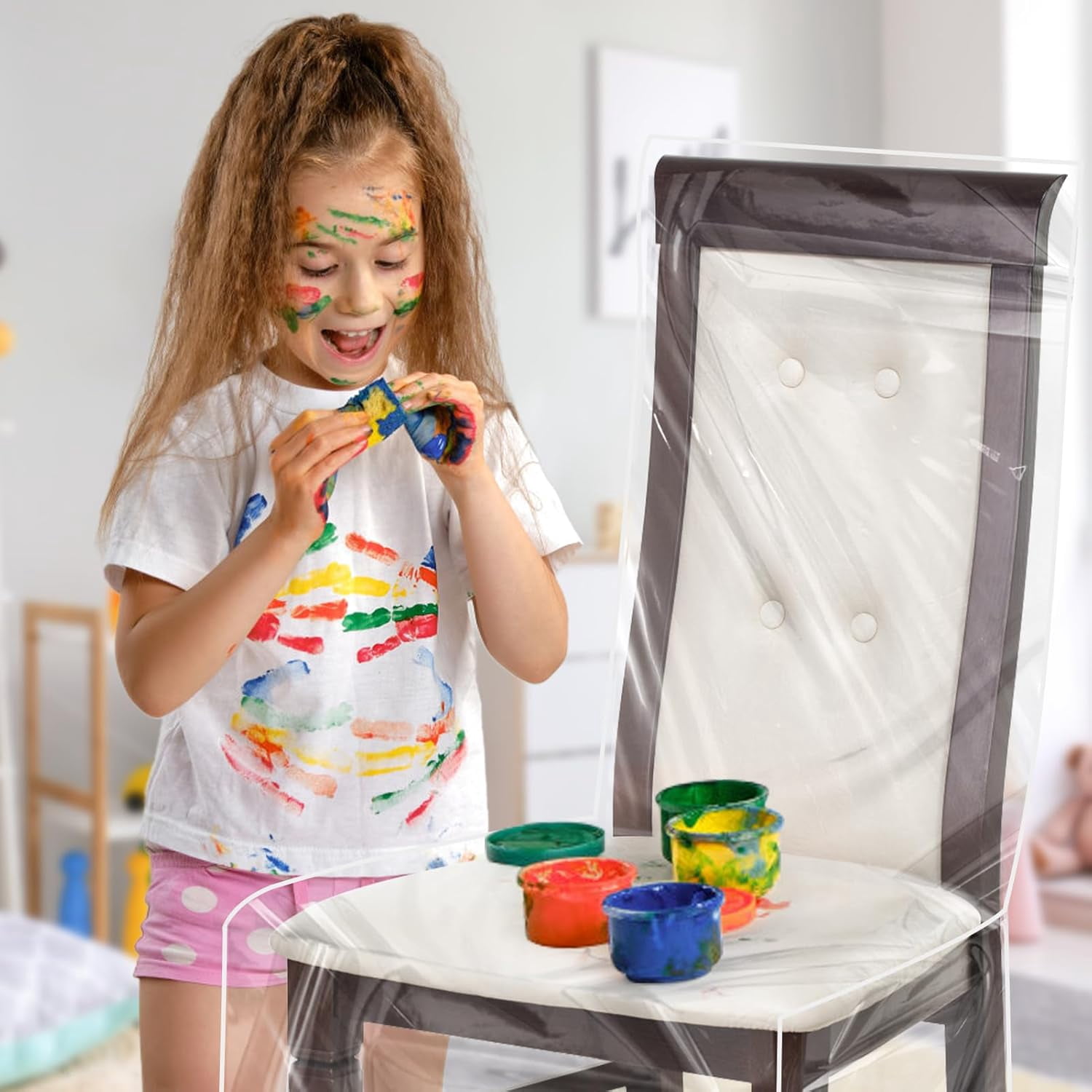 Plastic Chair Covers,Tutuviw 2Pcs Clear Dining Room Chairs Cover,Waterproof Stool Protectors from Cat Kids' Messes,Easy to Clean Slipcover,No Dust/Spills and Hair for Storage Furniture(W/21xD/18in) - Image 8