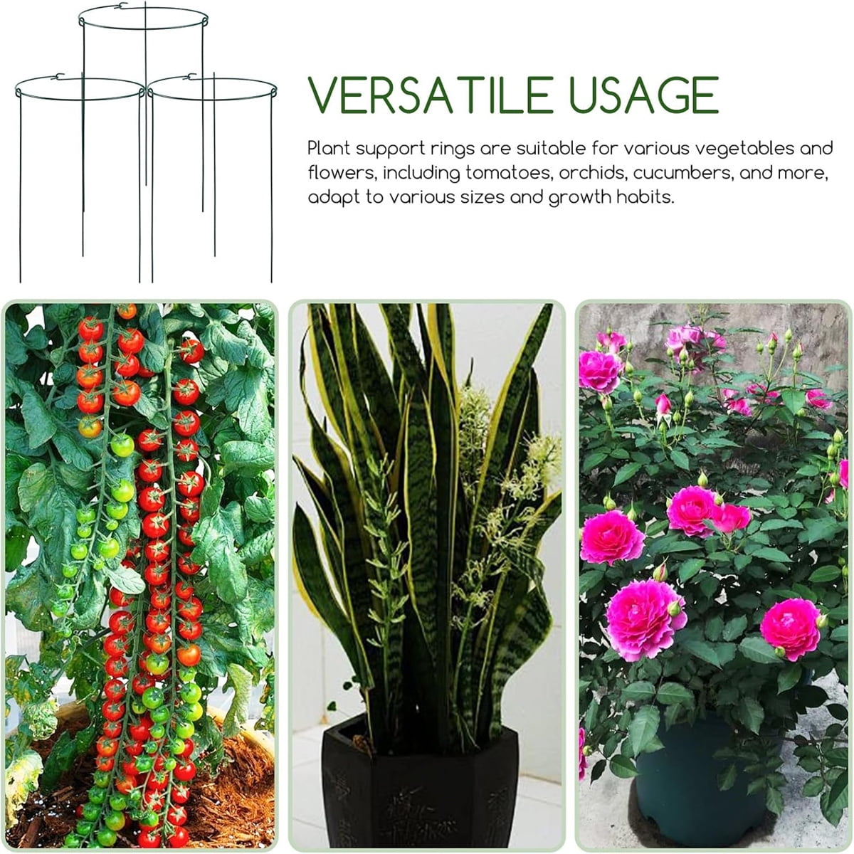 Tutuviw 3 Pcs Garden Plant Support Rings for Potted Plant,9x11in Round Metal Plant Stakes Rings,Garden Plant Support Brace,Peony Cages Support Stakes Ring,Plant Support Stakes for Indoor Outdoor 7