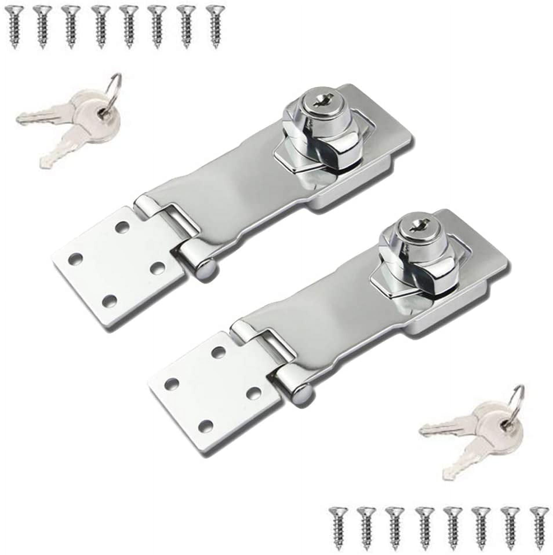 2 Packs Keyed Locks Twist Knob Locking Hasp for Small Doors, Cabinets and More,Stainless Steel Steel, Catch Latch Safety Lock with Keys (4inch, Silver) - Image 1