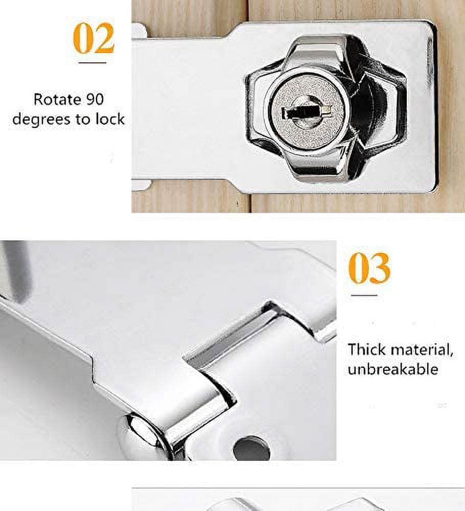 2 Packs Keyed Locks Twist Knob Locking Hasp for Small Doors, Cabinets and More,Stainless Steel Steel, Catch Latch Safety Lock with Keys (4inch, Silver) - Image 4