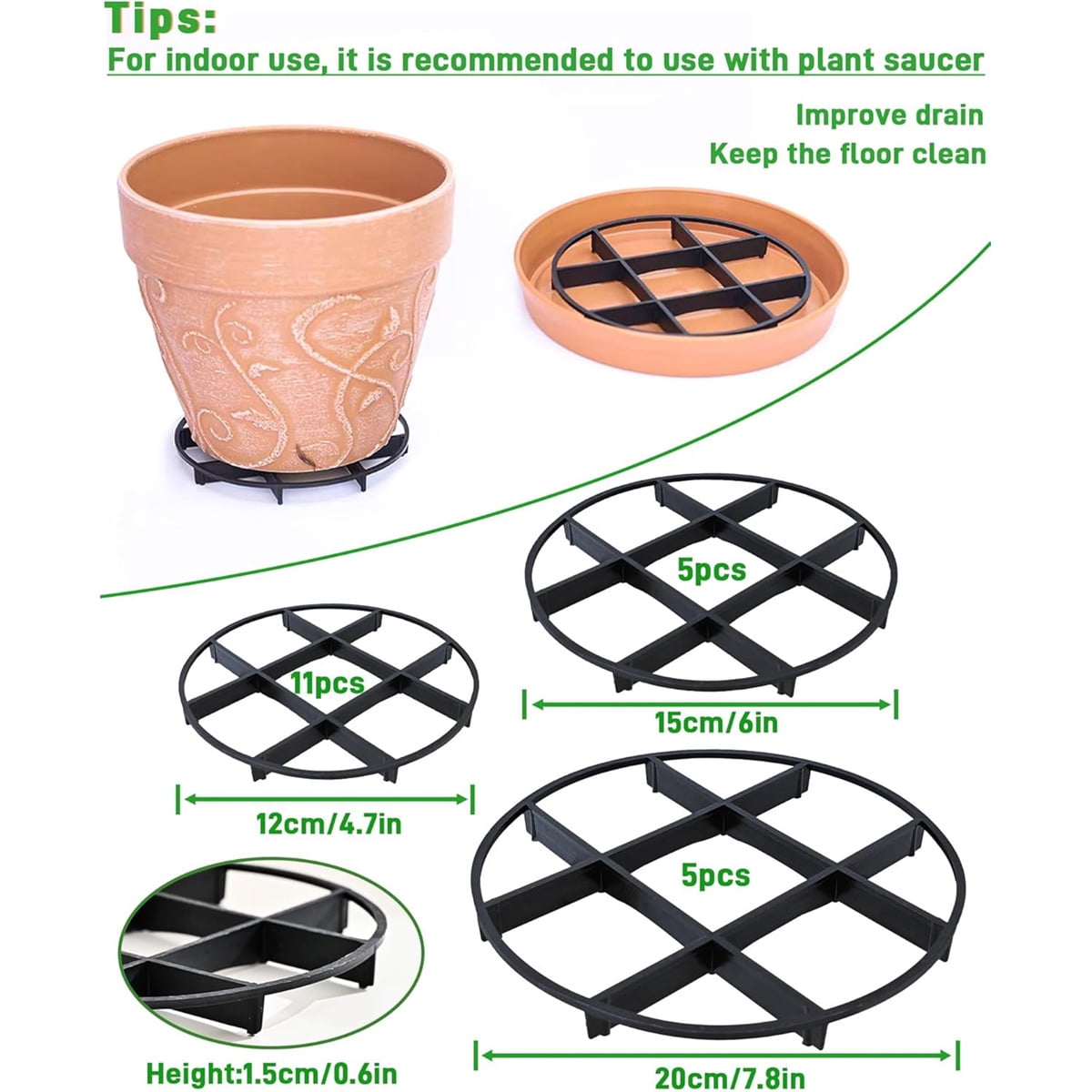 Plant Saucer Drainage Rack Stand,Tutuviw 21Pcs 3 Size Flower Pot Level Feet Elevator Support Holder,Plant Stands for Flower Pot Prevention Drainage,Reusable Mesh Pad,Raises Protector Plant Trivet - Image 2