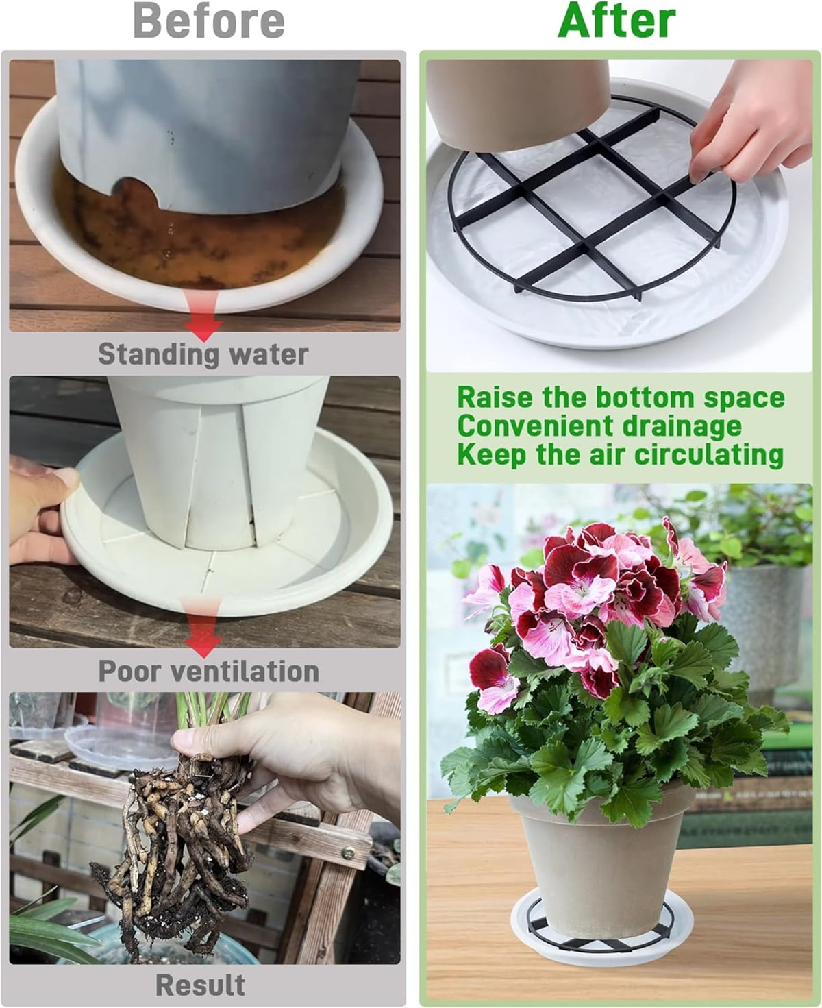 Plant Saucer Drainage Rack Stand,Tutuviw 21Pcs 3 Size Flower Pot Level Feet Elevator Support Holder,Plant Stands for Flower Pot Prevention Drainage,Reusable Mesh Pad,Raises Protector Plant Trivet - Image 3