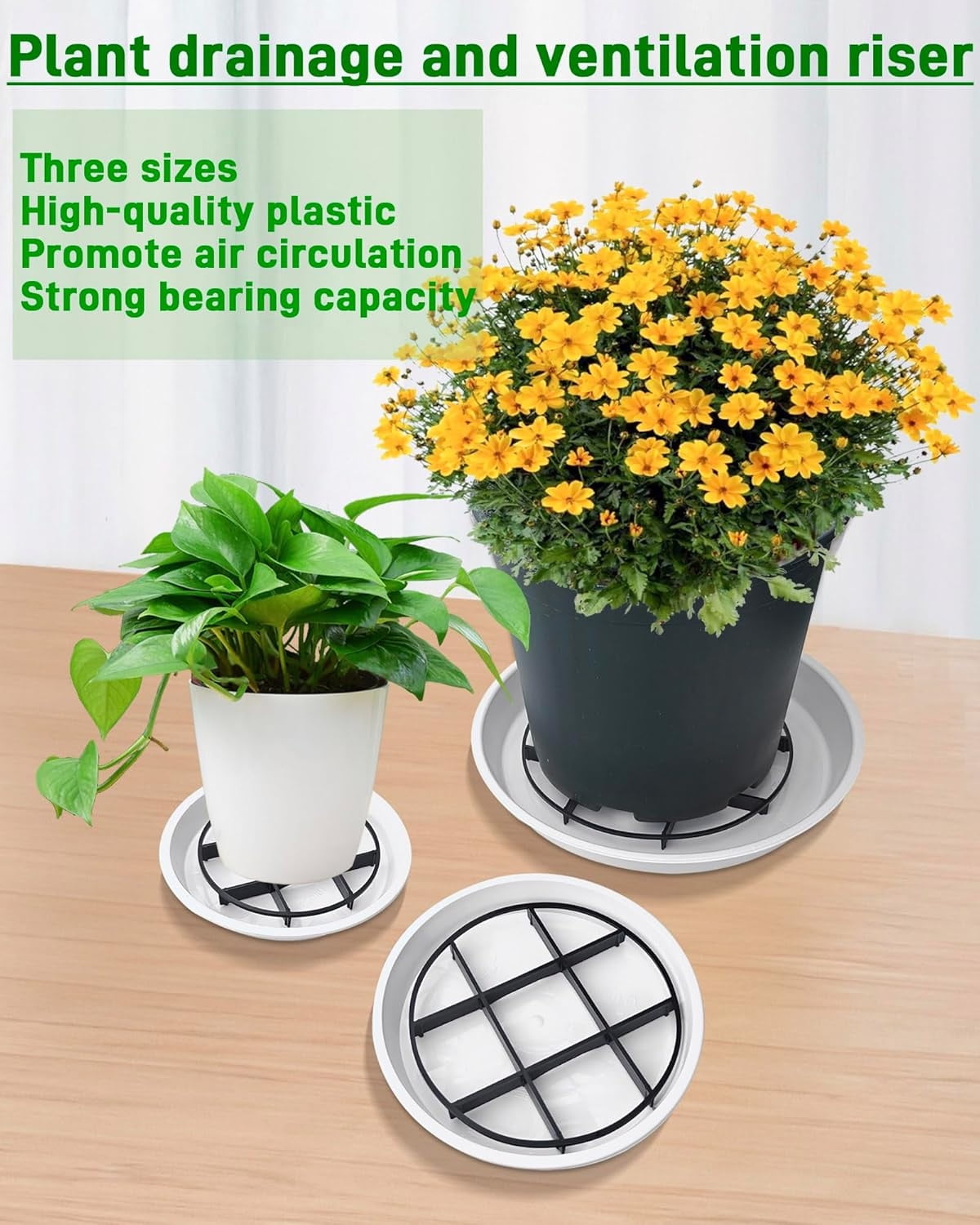 Plant Saucer Drainage Rack Stand,Tutuviw 21Pcs 3 Size Flower Pot Level Feet Elevator Support Holder,Plant Stands for Flower Pot Prevention Drainage,Reusable Mesh Pad,Raises Protector Plant Trivet - Image 5