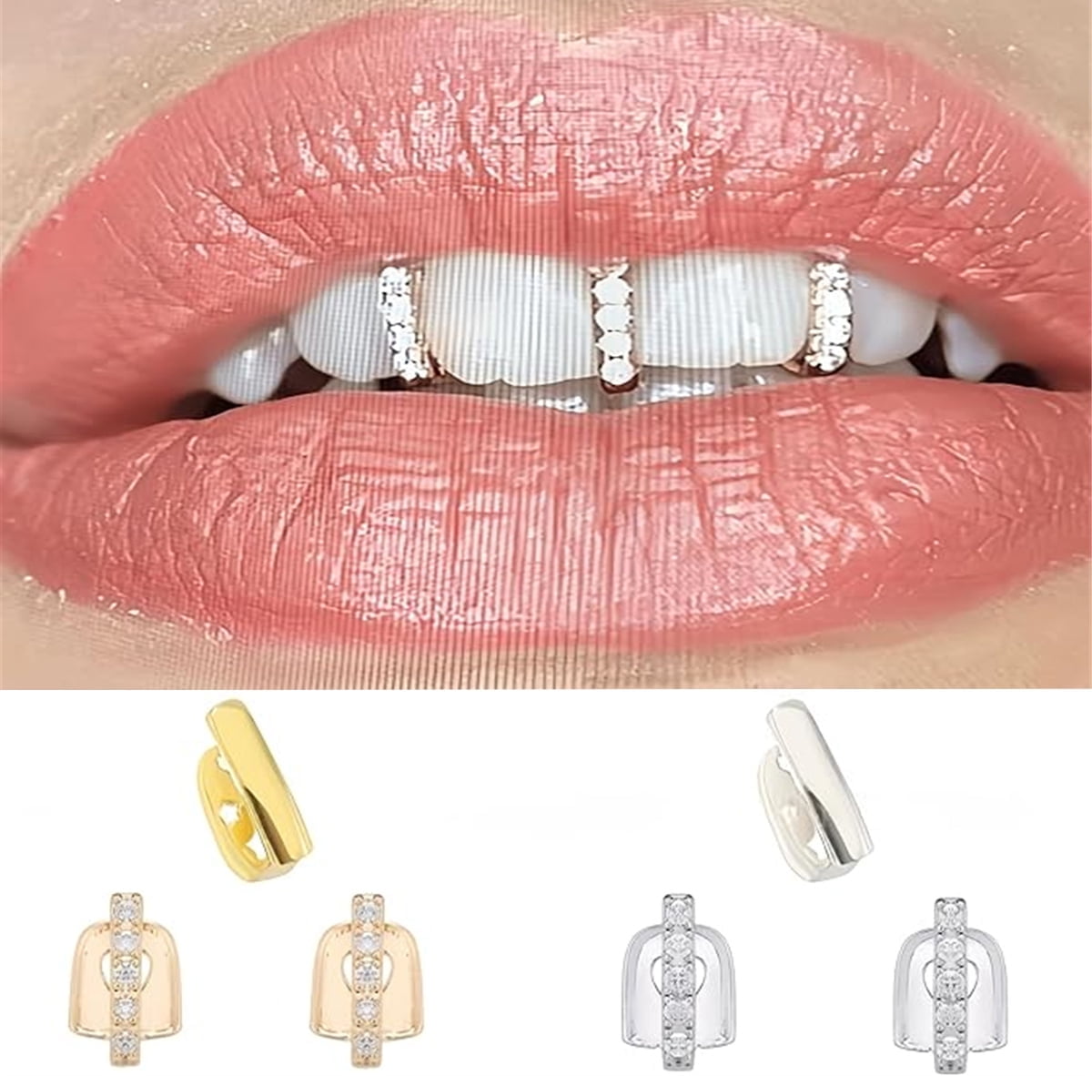 Tutuviw 6Pcs 18K Gold Plated Hip Hop Teeth,Hip Hop Teeth Grillz Set for Men Women,Hip Hop Grills for Your Teeth Top and Bottom,Rapper Costume Cosplay Teeth Jewelry and Accessories - Image 1