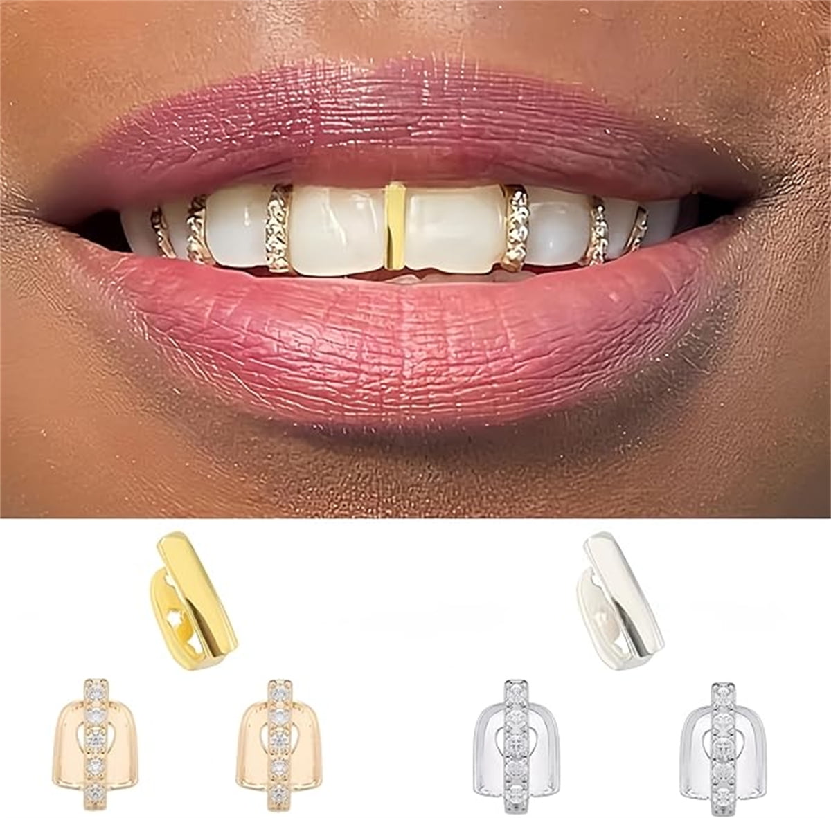 Tutuviw 6Pcs 18K Gold Plated Hip Hop Teeth,Hip Hop Teeth Grillz Set for Men Women,Hip Hop Grills for Your Teeth Top and Bottom,Rapper Costume Cosplay Teeth Jewelry and Accessories - Image 3