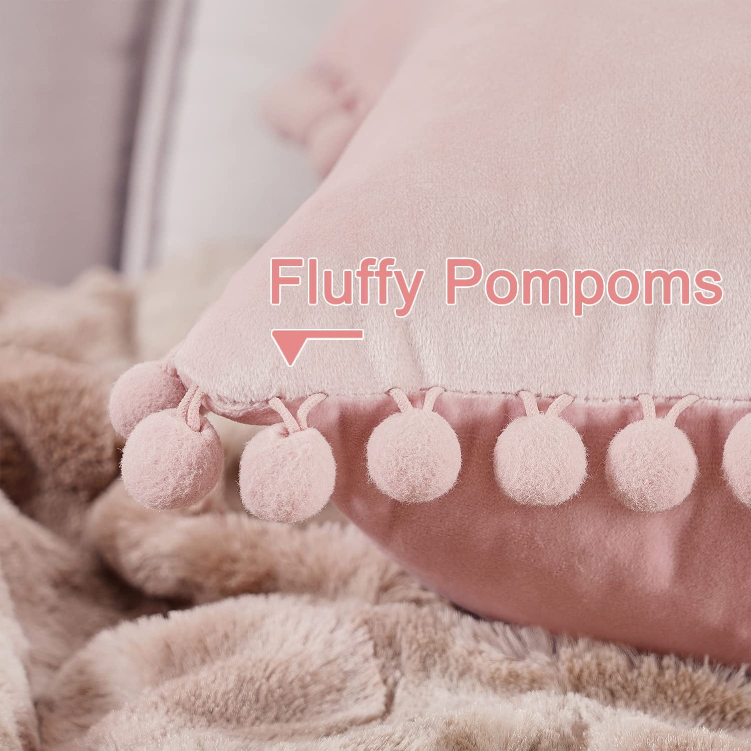 Blush Pink Throw Pillow Covers for Couch Bed Sofa Decorative Pillow Covers 16x16 Set of 2 Soft Velvet Square Cushion Covers with Tassels Cute Girl Princess Aesthetic Home Decor Baby Pink - Image 3