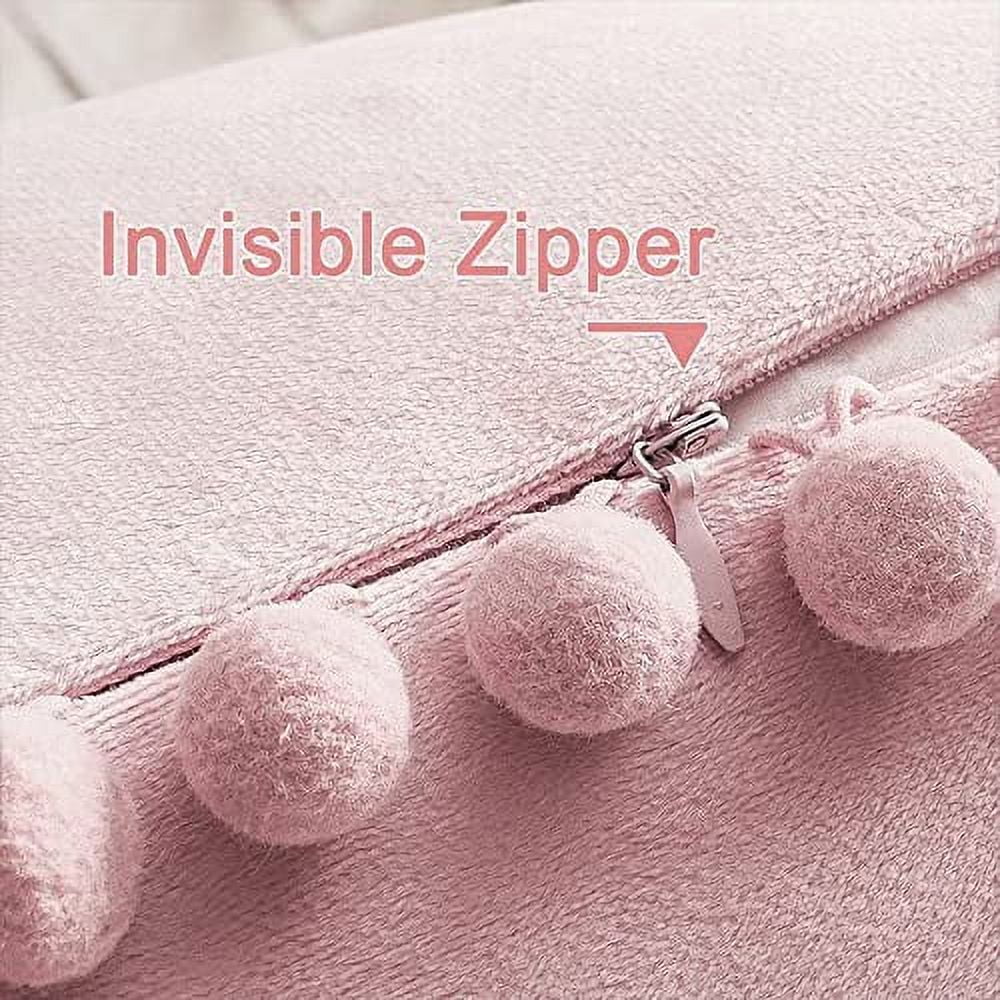 Blush Pink Throw Pillow Covers for Couch Bed Sofa Decorative Pillow Covers 16x16 Set of 2 Soft Velvet Square Cushion Covers with Tassels Cute Girl Princess Aesthetic Home Decor Baby Pink - Image 4