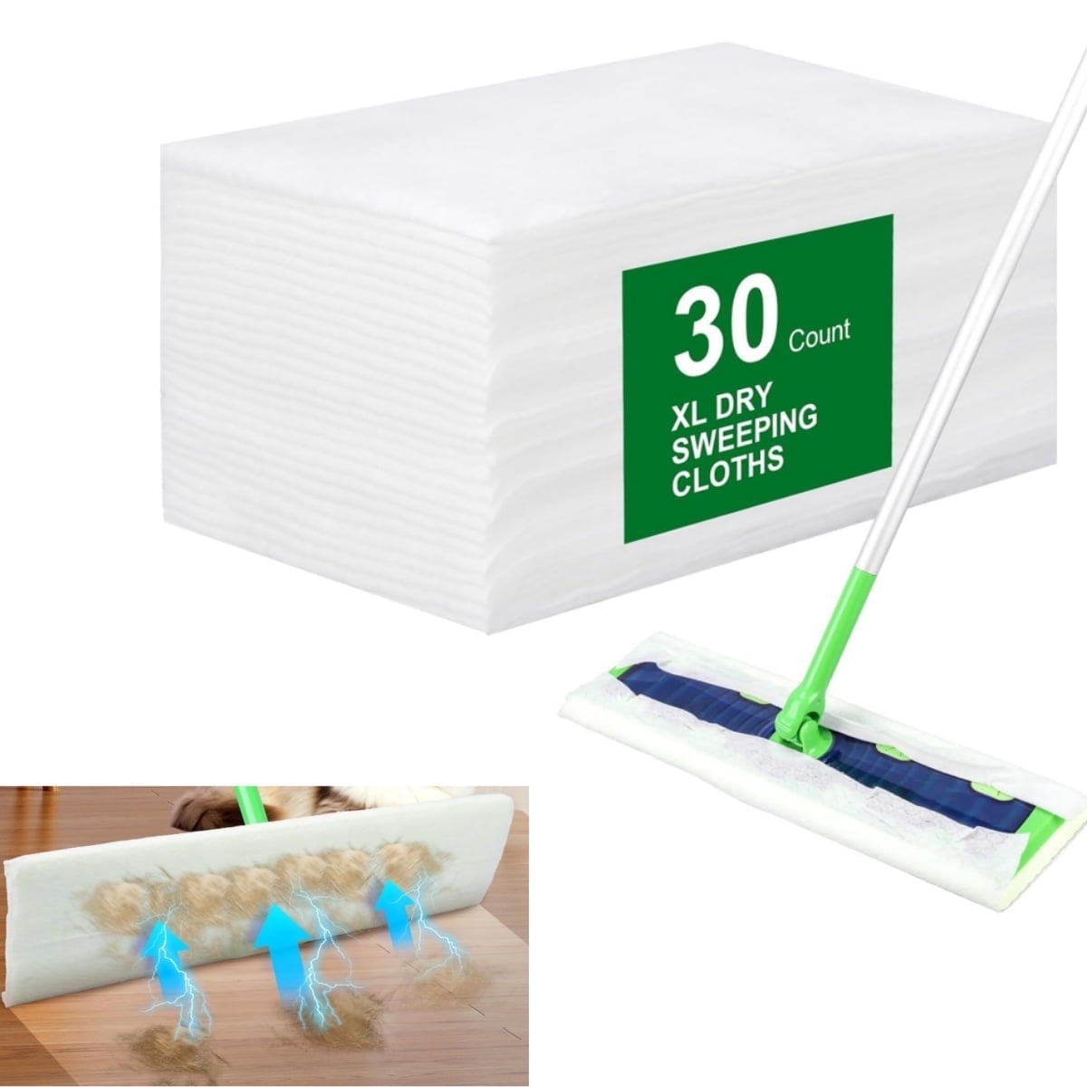 QZS Dry Sweeping Cloths,9.8x17.3In Disposable Dry Mop Refills Floor Cloths for Home,Hardwood Floor Dust and Cleaning,30Pack - Image 1
