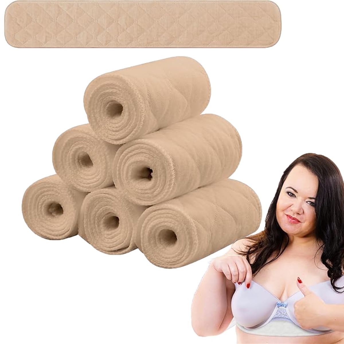 Tutuviw 6 Pcs Bra Liners for Sweat,18x3 Inch 3 Layer Rectangle Cotton Under Breasts Pads for Women Absorb Sweating,Washable Bra Liners to Absorb Sweat for Women Sweating Supplies(Nude) Nude - Image 1