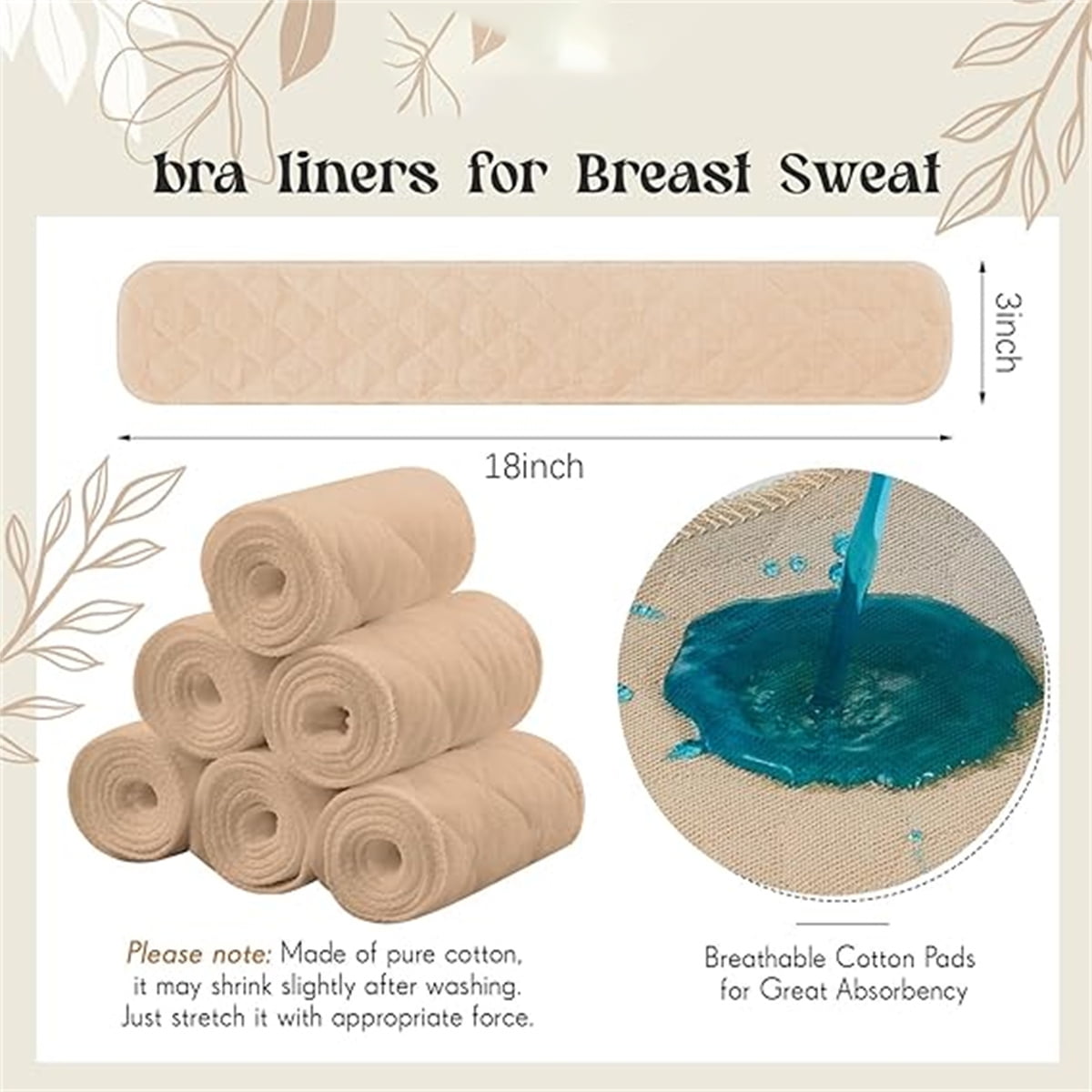 Tutuviw 6 Pcs Bra Liners for Sweat,18x3 Inch 3 Layer Rectangle Cotton Under Breasts Pads for Women Absorb Sweating,Washable Bra Liners to Absorb Sweat for Women Sweating Supplies(Nude) Nude - Image 7