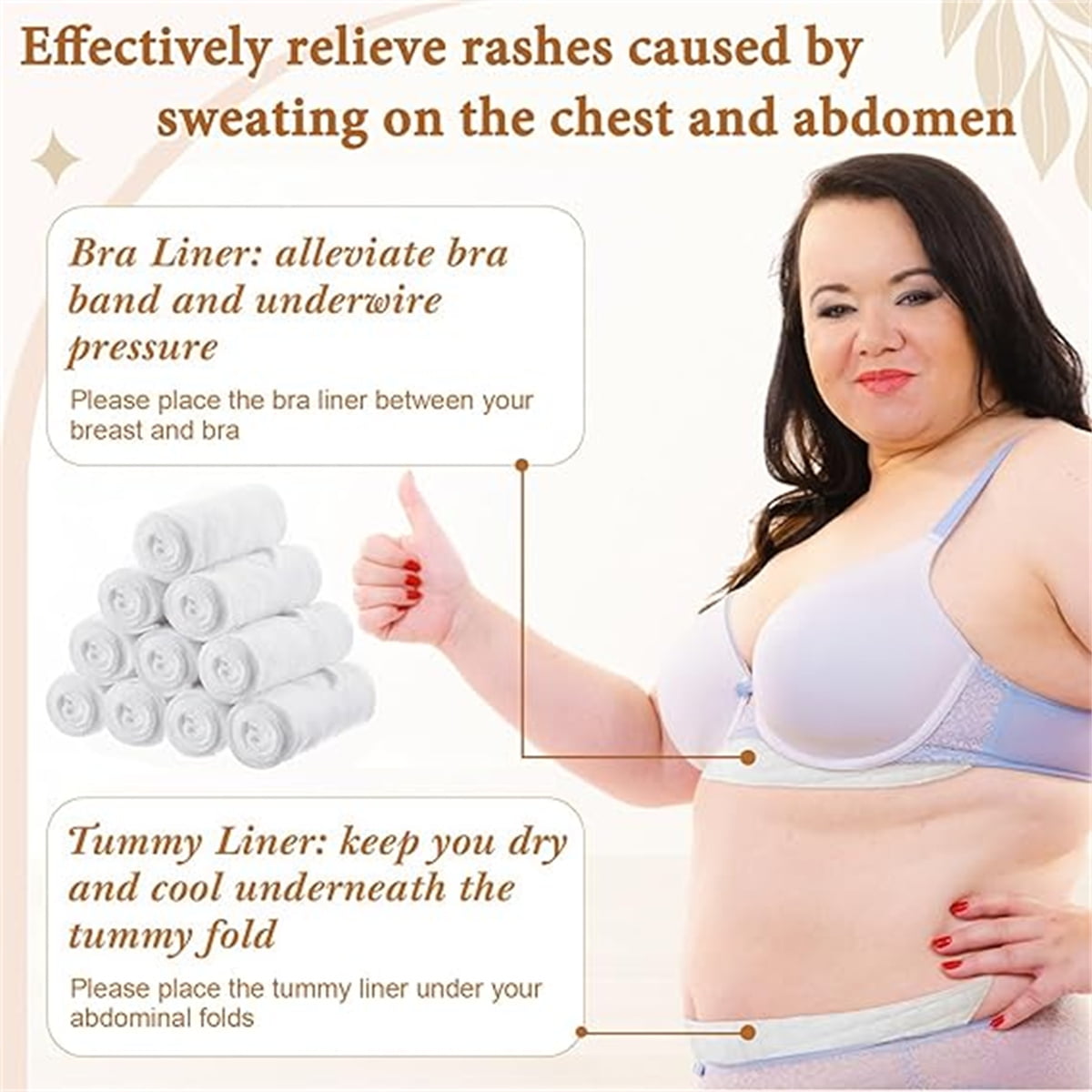 Tutuviw 6 Pcs Bra Liners for Sweat,18x3 Inch 3 Layer Rectangle Cotton Under Breasts Pads for Women Absorb Sweating,Washable Bra Liners to Absorb Sweat for Women Sweating Supplies(Nude) White - Image 2
