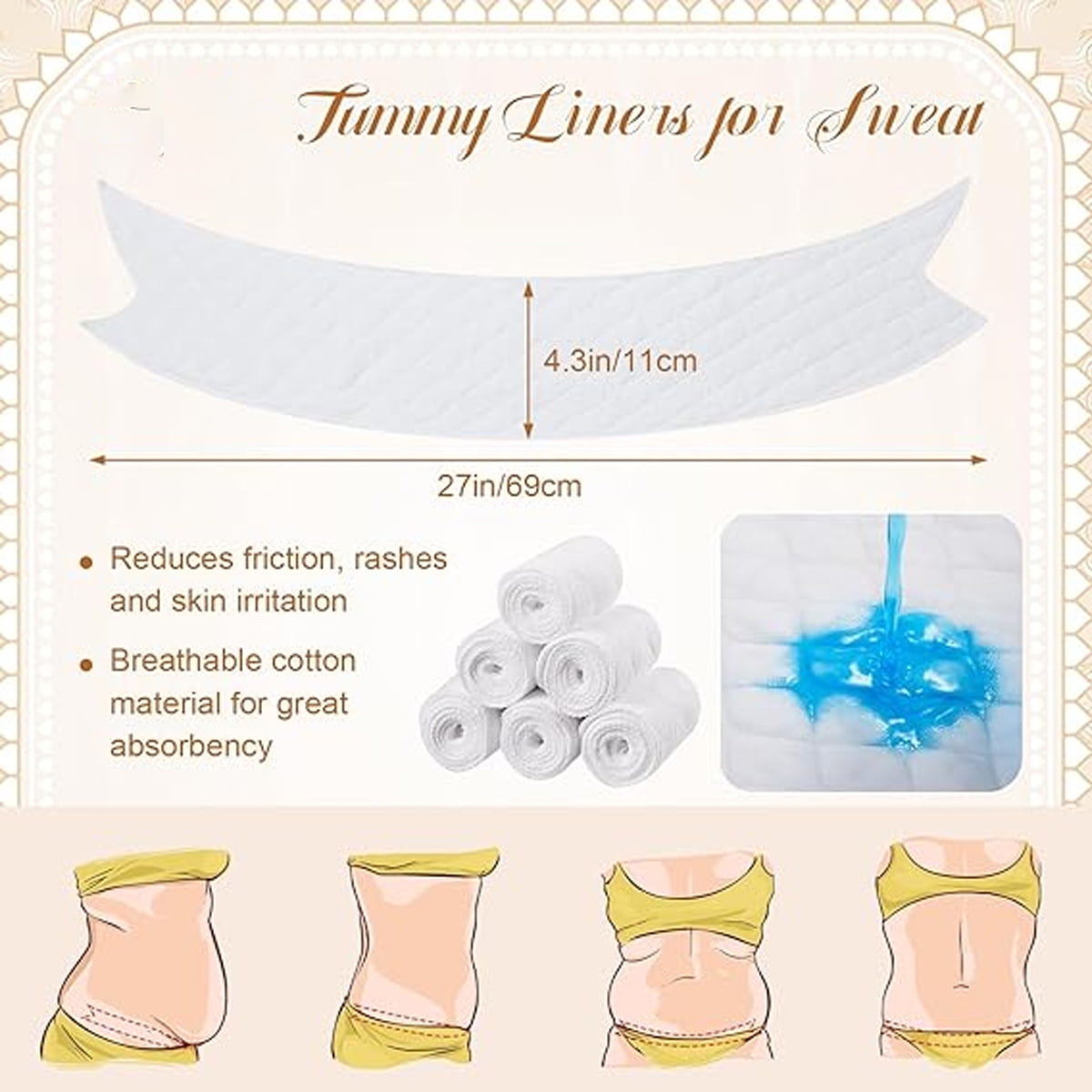Tutuviw 6 Pcs Bra Liners for Sweat,18x3 Inch 3 Layer Rectangle Cotton Under Breasts Pads for Women Absorb Sweating,Washable Bra Liners to Absorb Sweat for Women Sweating Supplies(Nude) White - Image 6