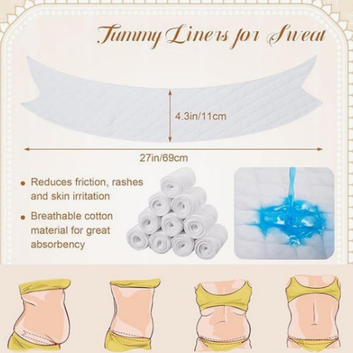 Durable Tummy Liners,Pack of 6 Portable Belly Pads,Durable Under Belly Sweat Liners for Indoor,White Tummy Band for Indoor and Outdoor White - Image 3