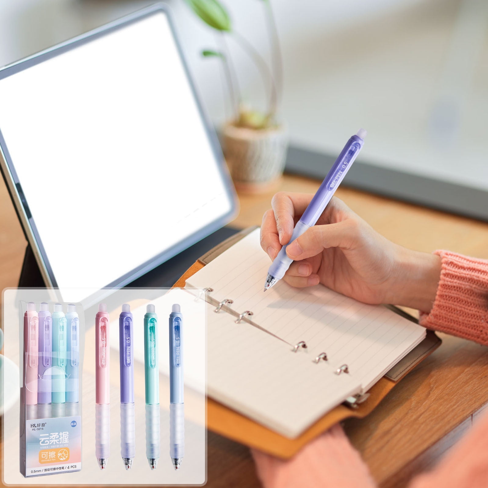 4 PCS Erasable Pens - 0.5mm Press Rub Out Gel Pens with Eraser Clear, Heat Friction Markers, Make Mistakes Disappear, for Drawing Writing Planner and Note Marking(A,Black) Black - Image 6