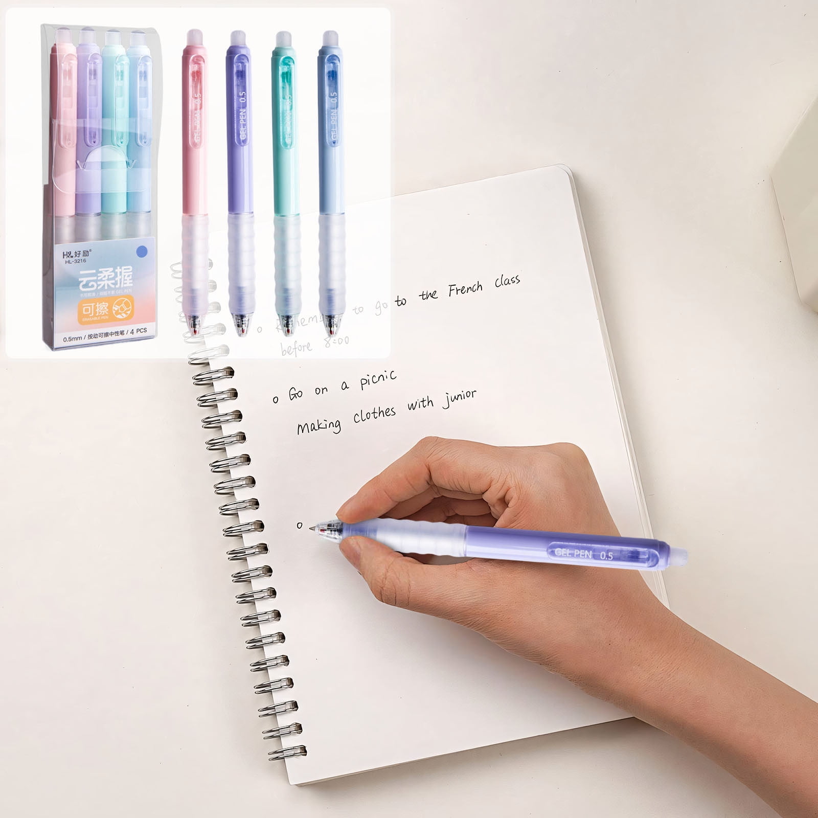 4 PCS Erasable Pens - 0.5mm Press Rub Out Gel Pens with Eraser Clear, Heat Friction Markers, Make Mistakes Disappear, for Drawing Writing Planner and Note Marking(A,Black) Black - Image 7