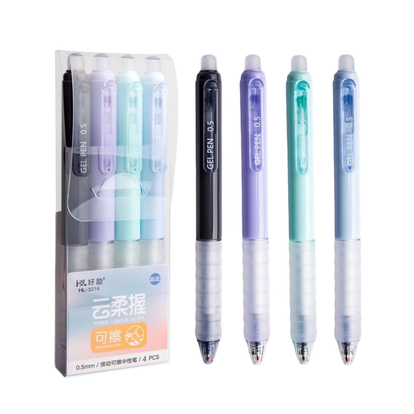 4 PCS Erasable Pens - 0.5mm Press Rub Out Gel Pens with Eraser Clear, Heat Friction Markers, Make Mistakes Disappear, for Drawing Writing Planner and Note Marking(A,Black) Crystal Blue - Image 2