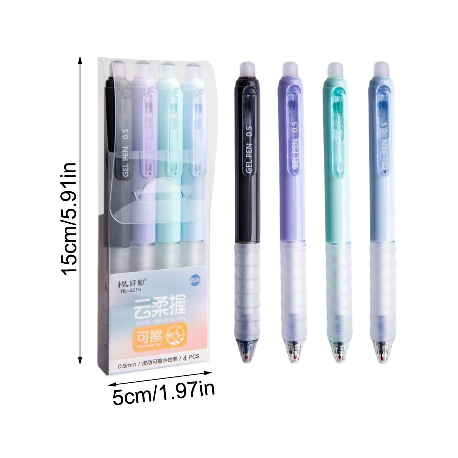 4 PCS Erasable Pens - 0.5mm Press Rub Out Gel Pens with Eraser Clear, Heat Friction Markers, Make Mistakes Disappear, for Drawing Writing Planner and Note Marking(A,Black) Crystal Blue - Image 3