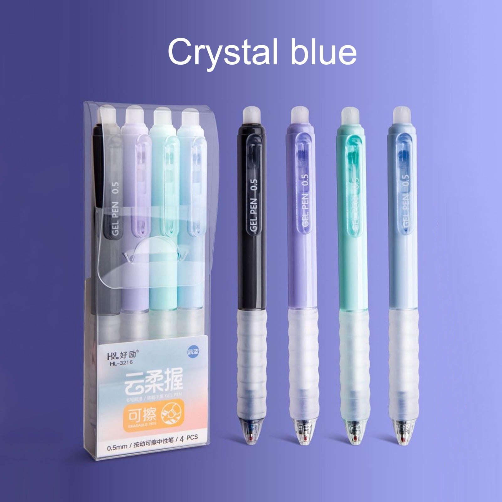 4 PCS Erasable Pens - 0.5mm Press Rub Out Gel Pens with Eraser Clear, Heat Friction Markers, Make Mistakes Disappear, for Drawing Writing Planner and Note Marking(A,Black) Crystal Blue - Image 4
