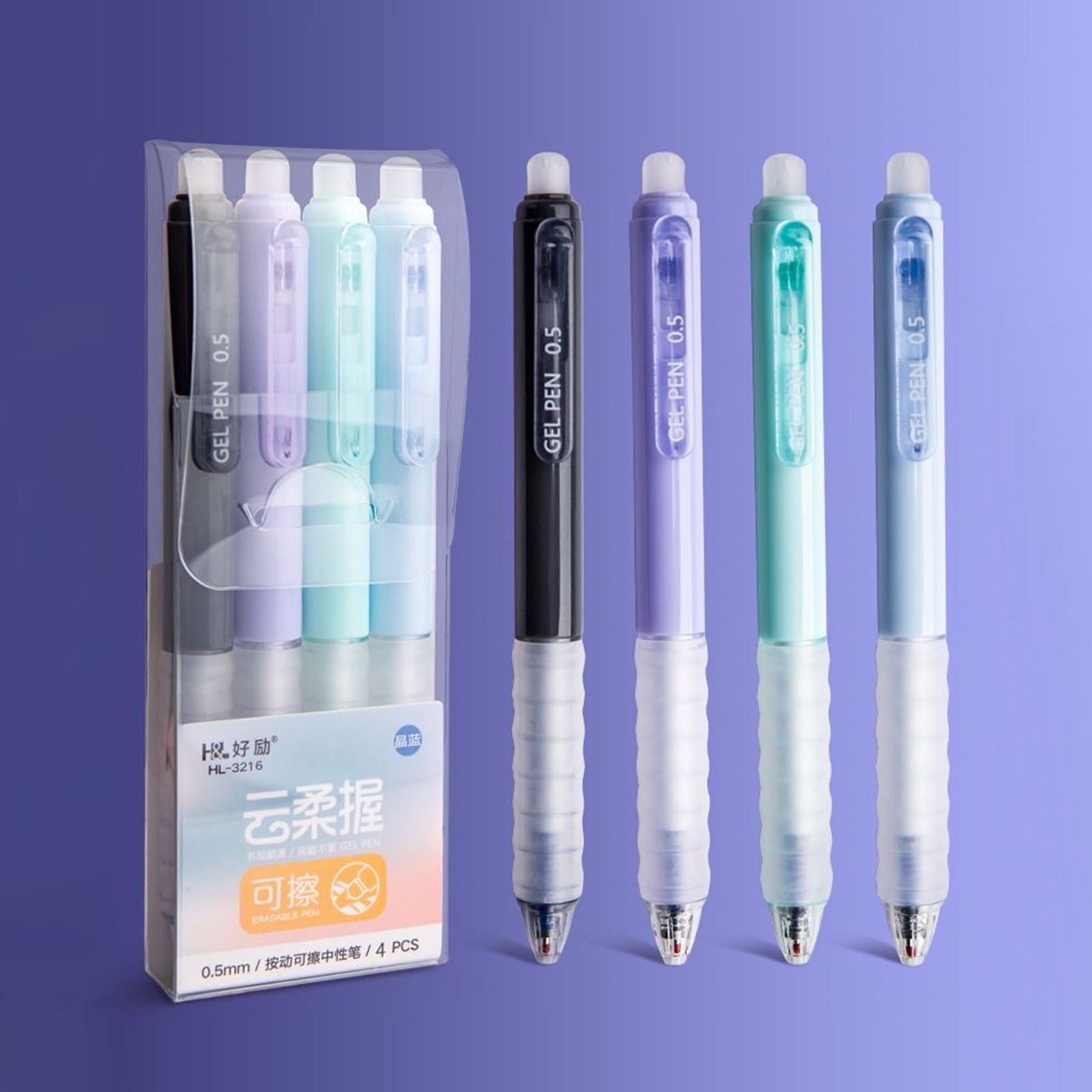 4 PCS Erasable Pens - 0.5mm Press Rub Out Gel Pens with Eraser Clear, Heat Friction Markers, Make Mistakes Disappear, for Drawing Writing Planner and Note Marking(A,Black) Crystal Blue - Image 5