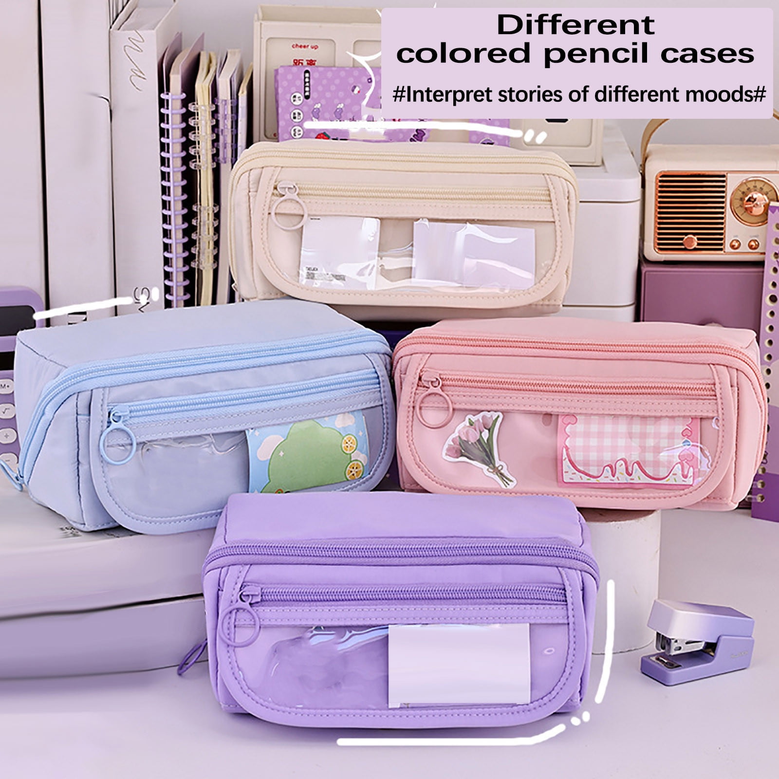Multi-layer Cloth Pencil Case, Large Capacity Pen Pouch, Pen Stationery Organizer, Portable Art Supply Marker Storage Pencil Box for Office, Home, Travel(Purple) Brown - Image 6
