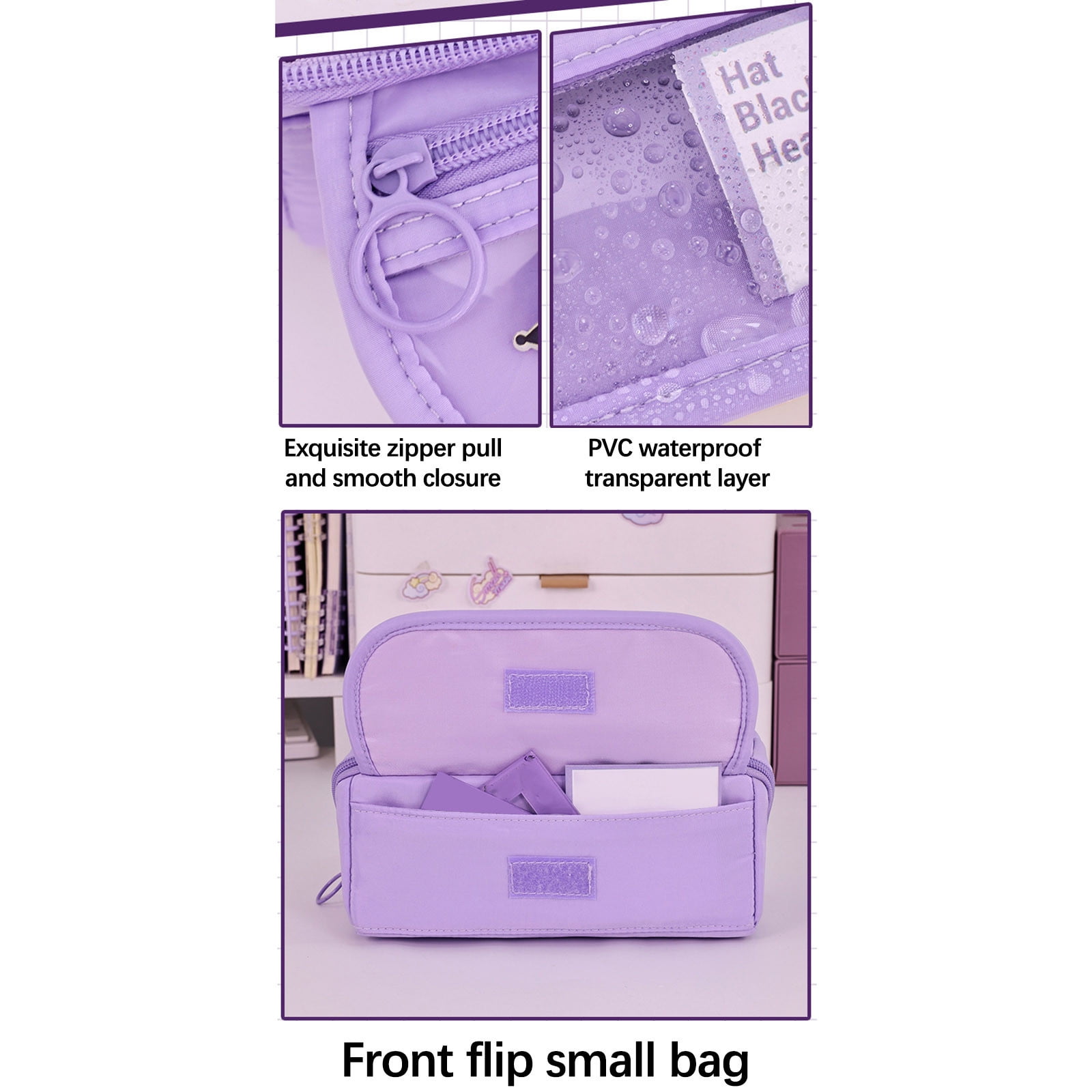 Multi-layer Cloth Pencil Case, Large Capacity Pen Pouch, Pen Stationery Organizer, Portable Art Supply Marker Storage Pencil Box for Office, Home, Travel(Purple) Pink - Image 4