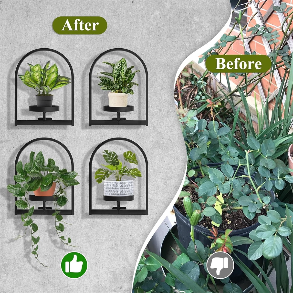 Metal Hanging Flower Holder,QZS Wall Plant Holders,Premium Picture Frame Flower Stand,Portable Indoor Plant Shelves for Bathroom,Living Room,2pcs - Image 3
