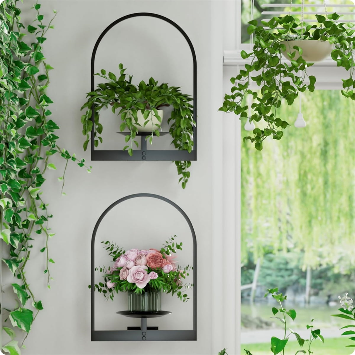 Metal Hanging Flower Holder,QZS Wall Plant Holders,Premium Picture Frame Flower Stand,Portable Indoor Plant Shelves for Bathroom,Living Room,2pcs - Image 5