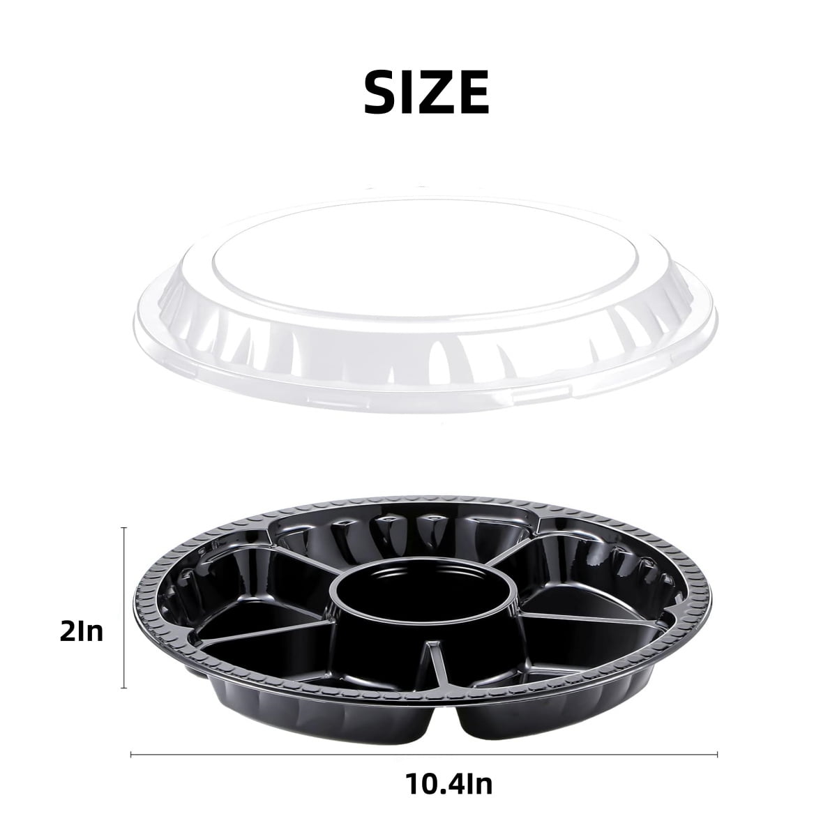 QZS Plastic Veggie Tray,Disposable Fruit Tray with 6 Compartment,10Pack Catering Vegetable Container for Food Salad,Sandwich,10.4x10.4x2In - Image 2