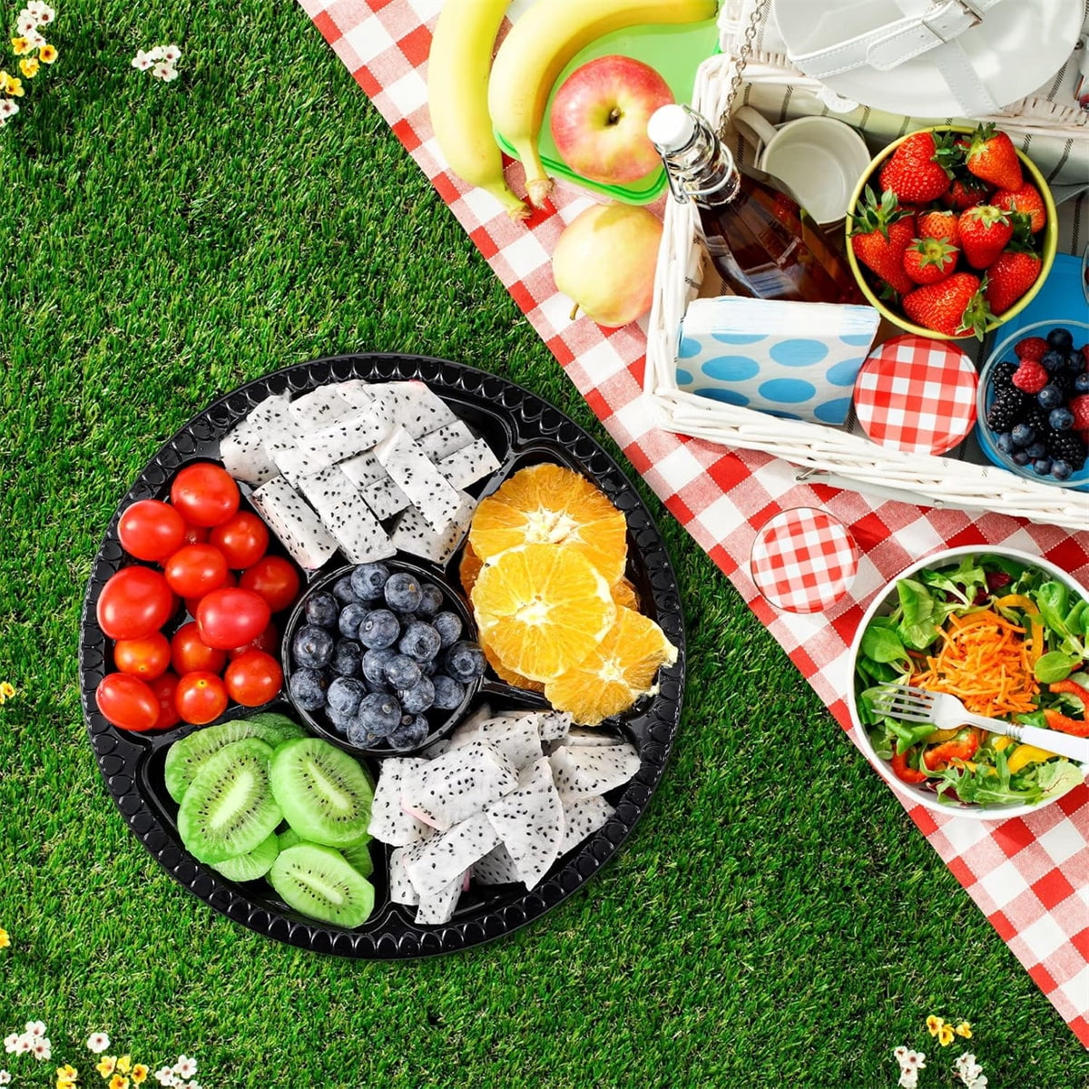 QZS Plastic Veggie Tray,Disposable Fruit Tray with 6 Compartment,10Pack Catering Vegetable Container for Food Salad,Sandwich,10.4x10.4x2In - Image 4