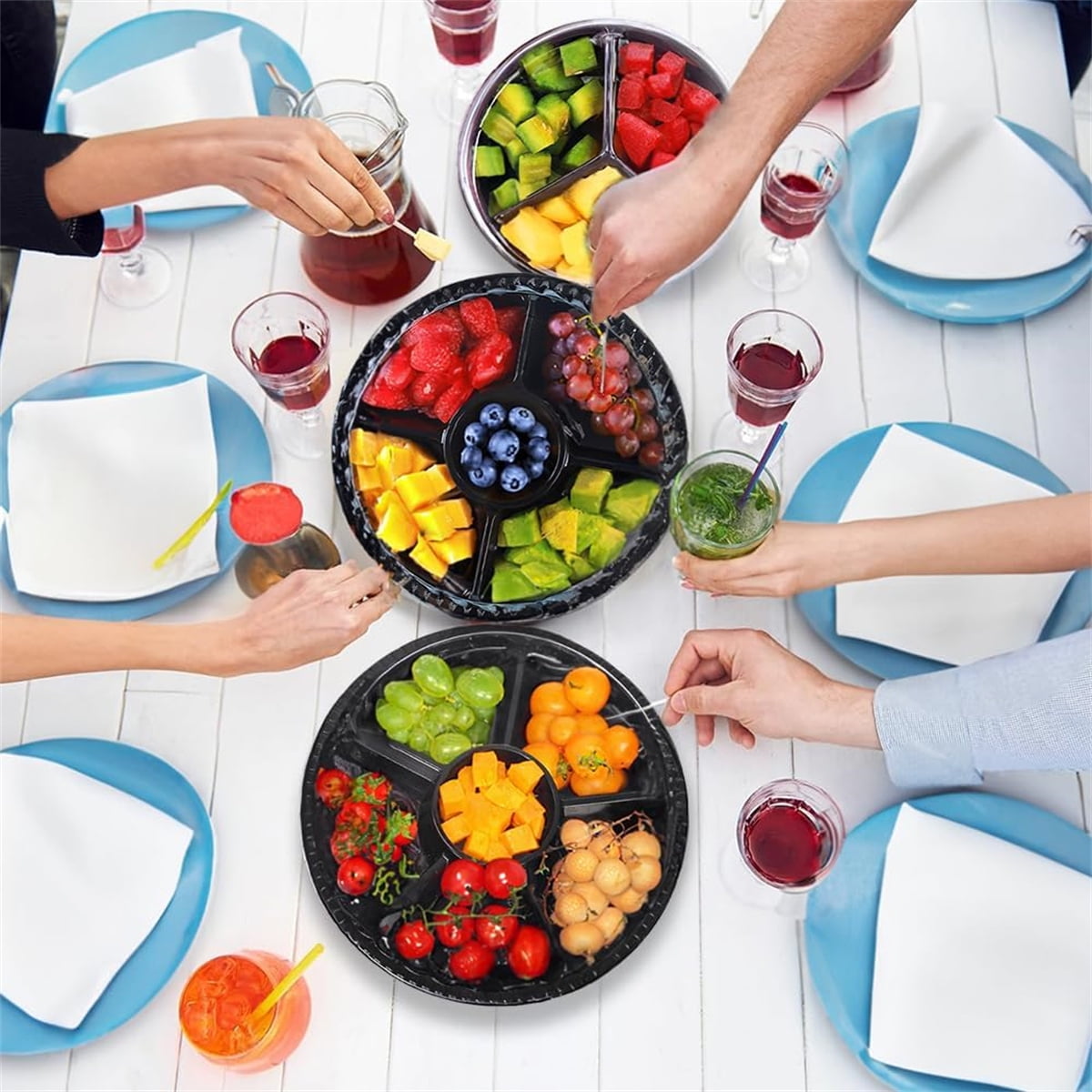 QZS Plastic Veggie Tray,Disposable Fruit Tray with 6 Compartment,10Pack Catering Vegetable Container for Food Salad,Sandwich,10.4x10.4x2In - Image 5